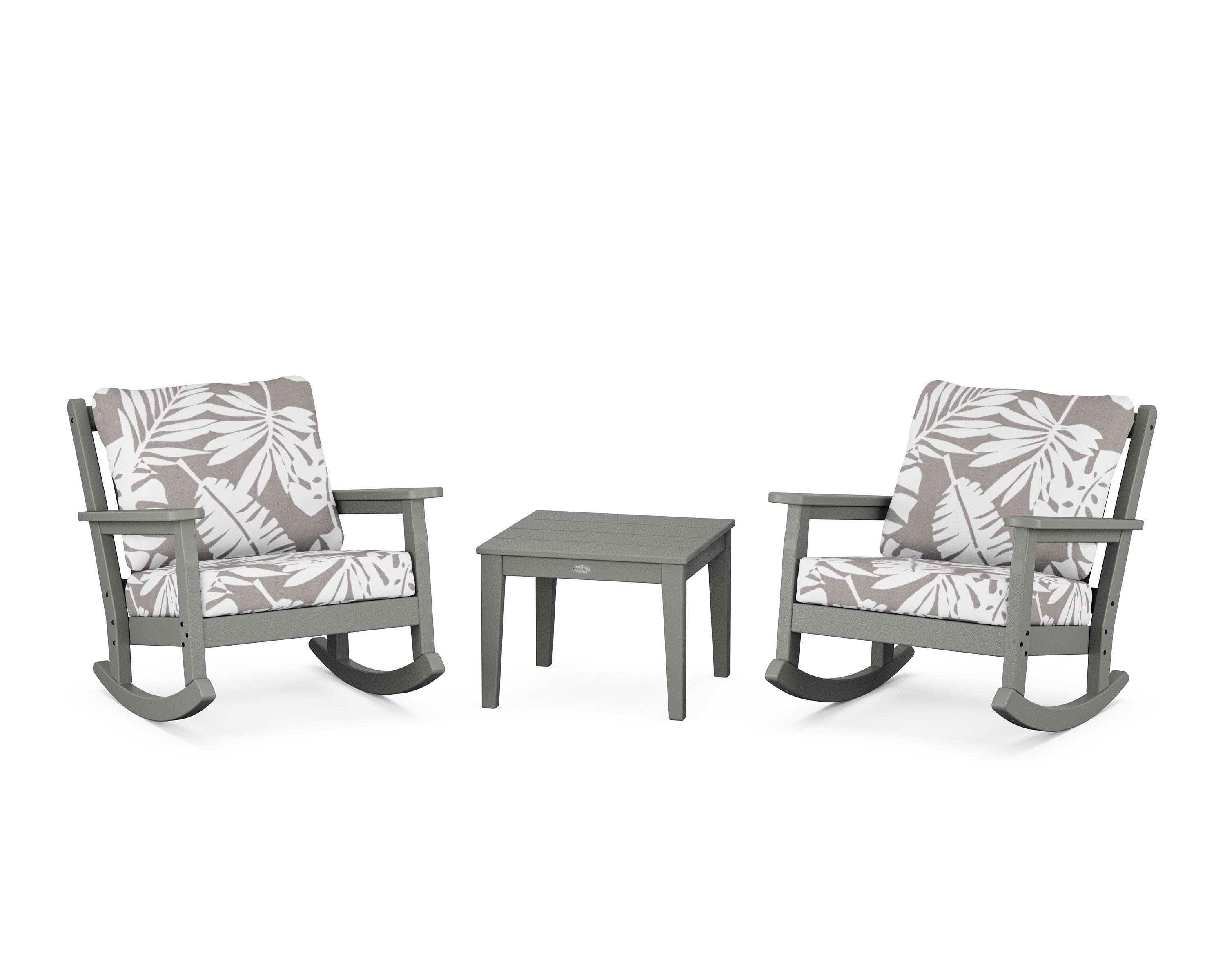Chippendale 3-Piece Deep Seating Rocker Set in Slate Grey / Leaf Grey Mist