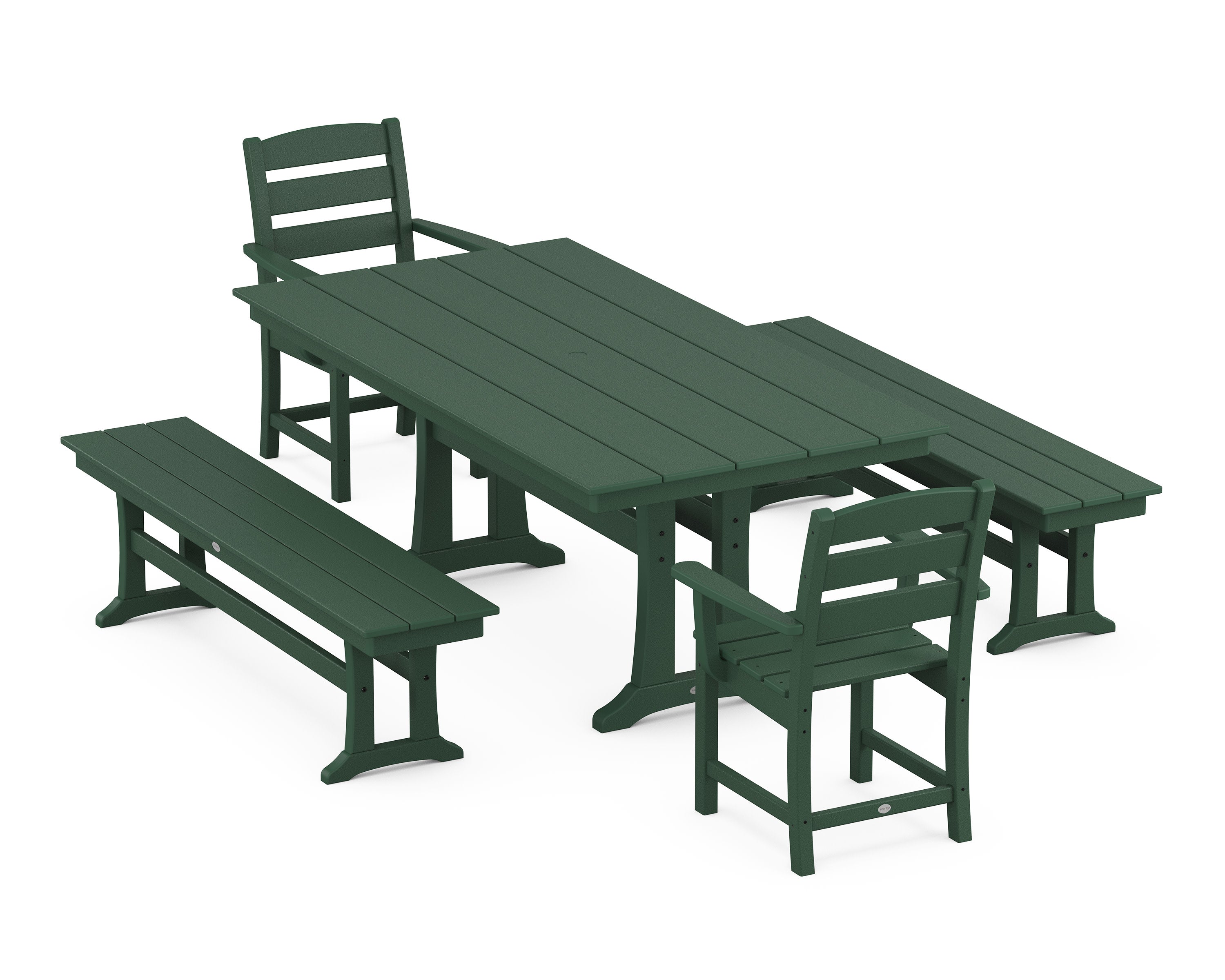 Lakeside 5-Piece Farmhouse Dining Set With Trestle Legs in Green
