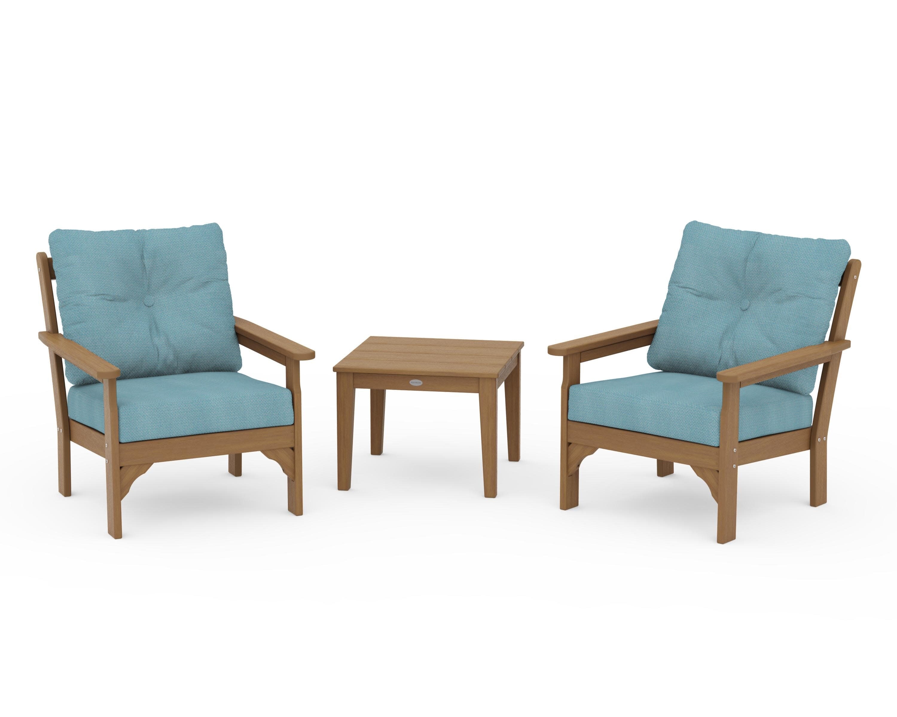 Vineyard 3-Piece Deep Seating Set in Natural / Lattice Sky Blue