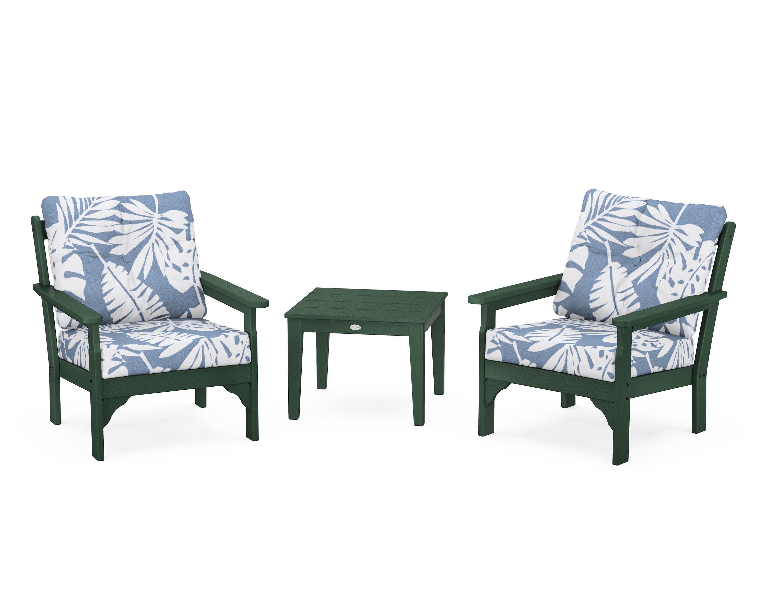Vineyard 3-Piece Deep Seating Set in Green / Leaf Sky Blue