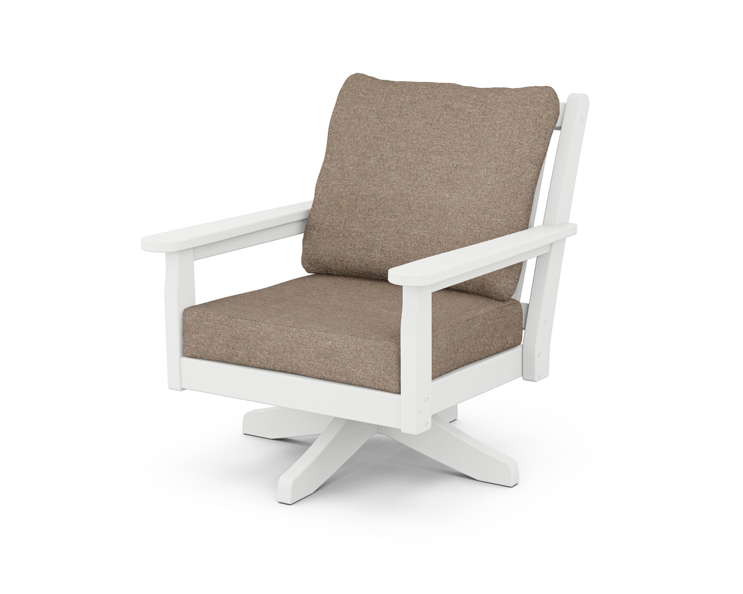 Chippendale Deep Seating Swivel Chair in White / Spiced Burlap