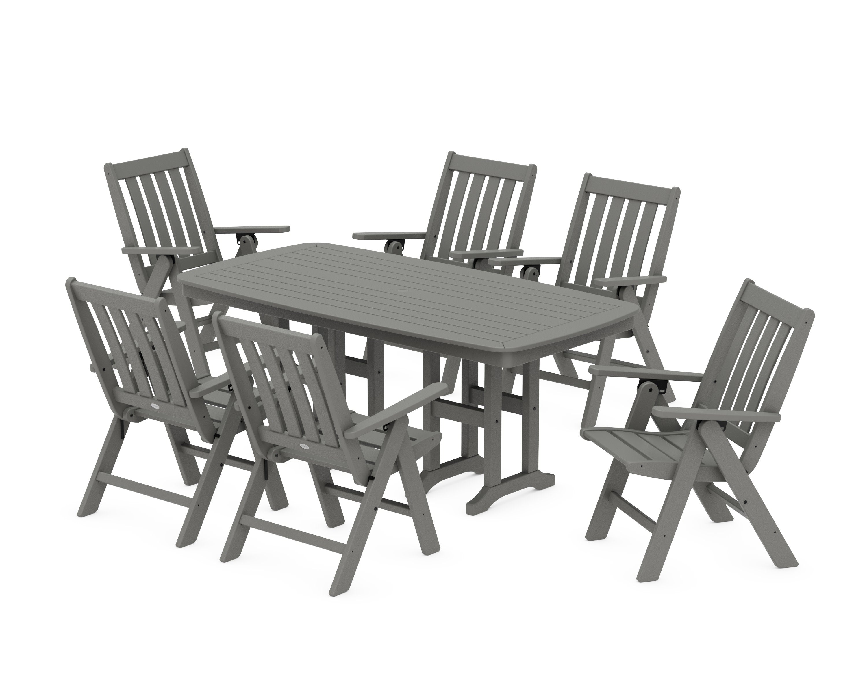 Vineyard Folding Chair 7-Piece Dining Set in Slate Grey