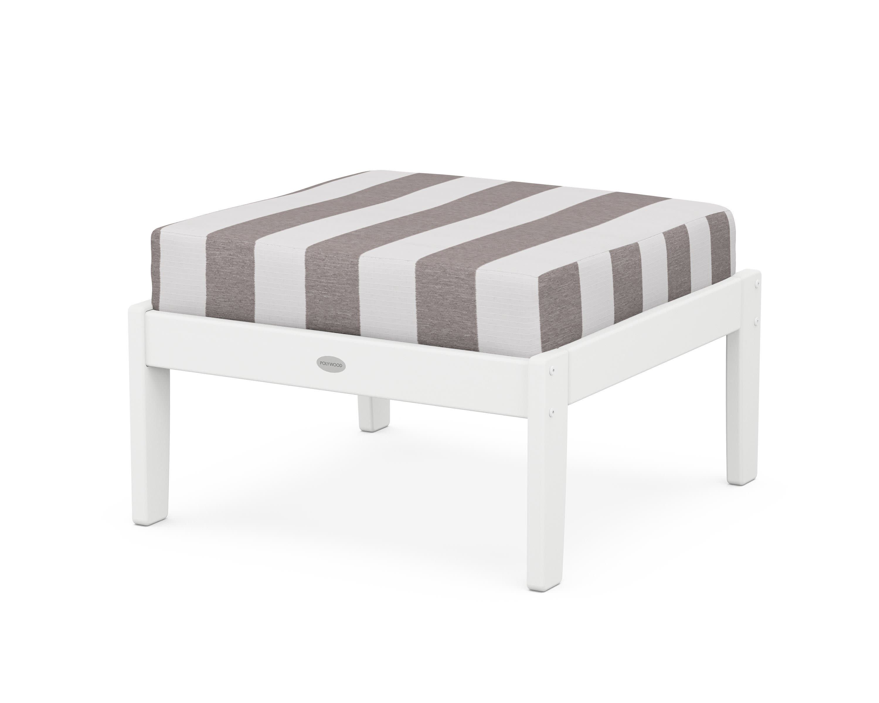 Braxton Deep Seating Ottoman in White / Cabana Stripe Grey Mist