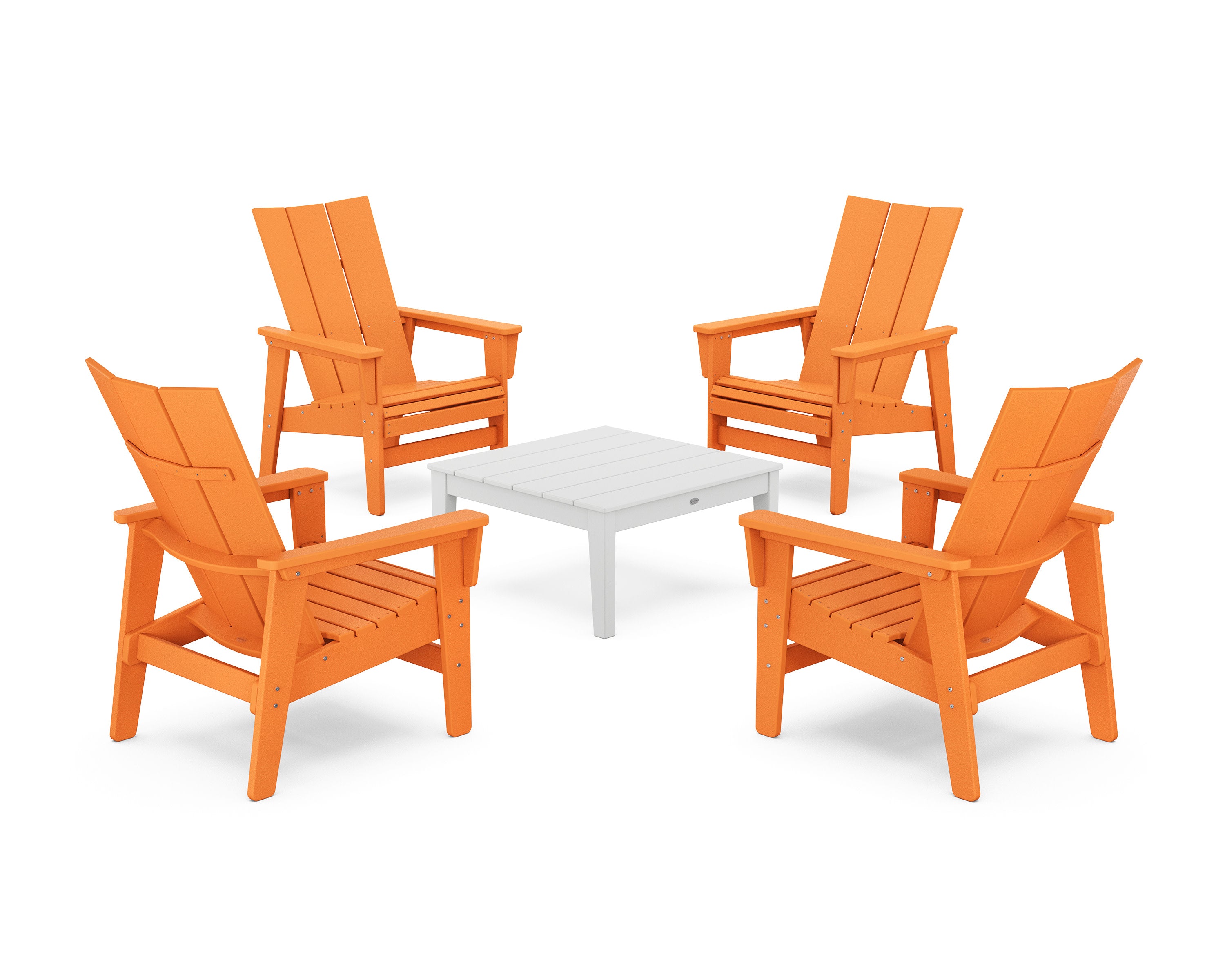 5-Piece Modern Grand Upright Adirondack Chair Conversation Group in Tangerine / White