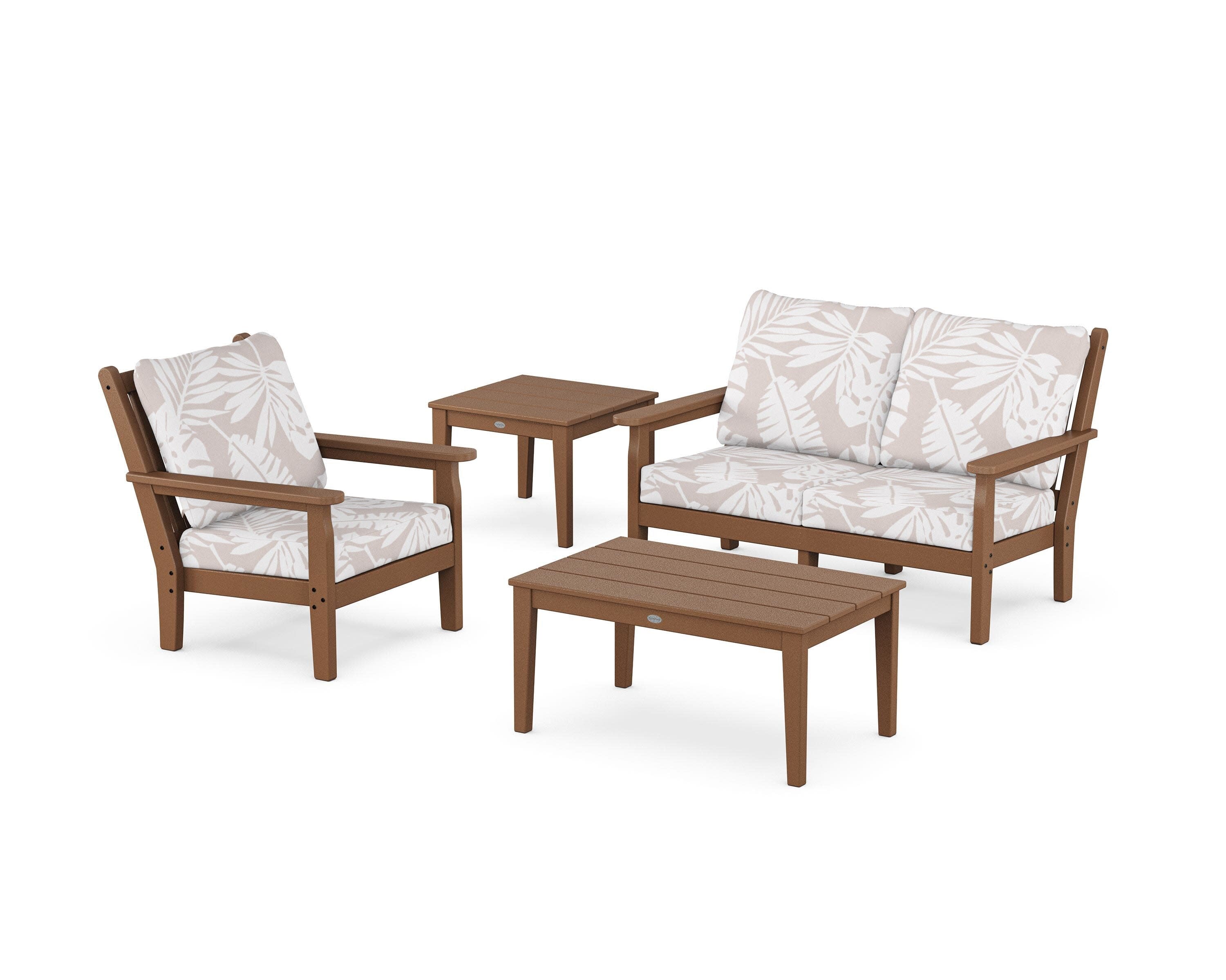 Chippendale 4-Piece Deep Seating Set in Teak / Leaf Dune Burlap