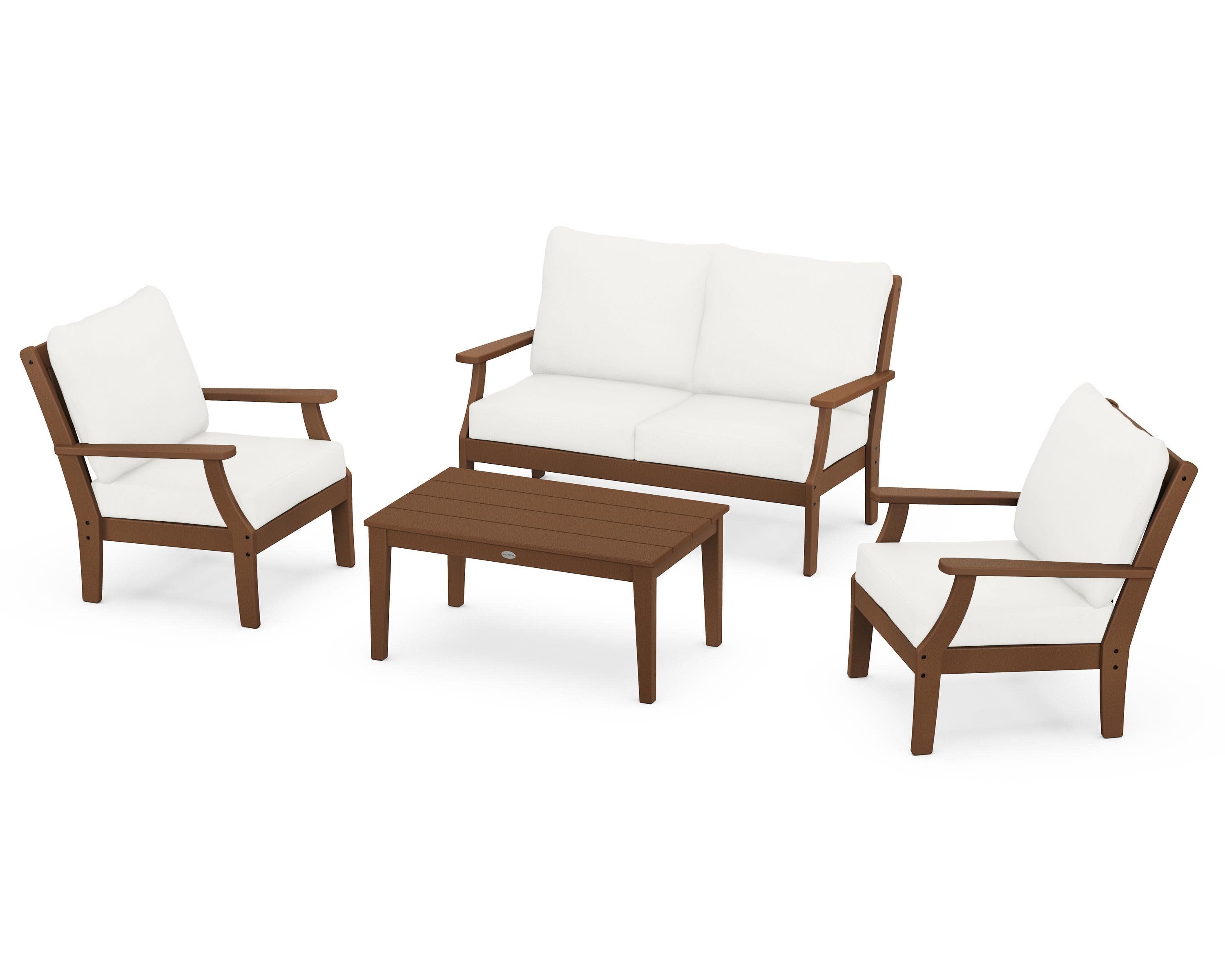 Braxton 4-Piece Deep Seating Chair Set in Teak / Natural Linen