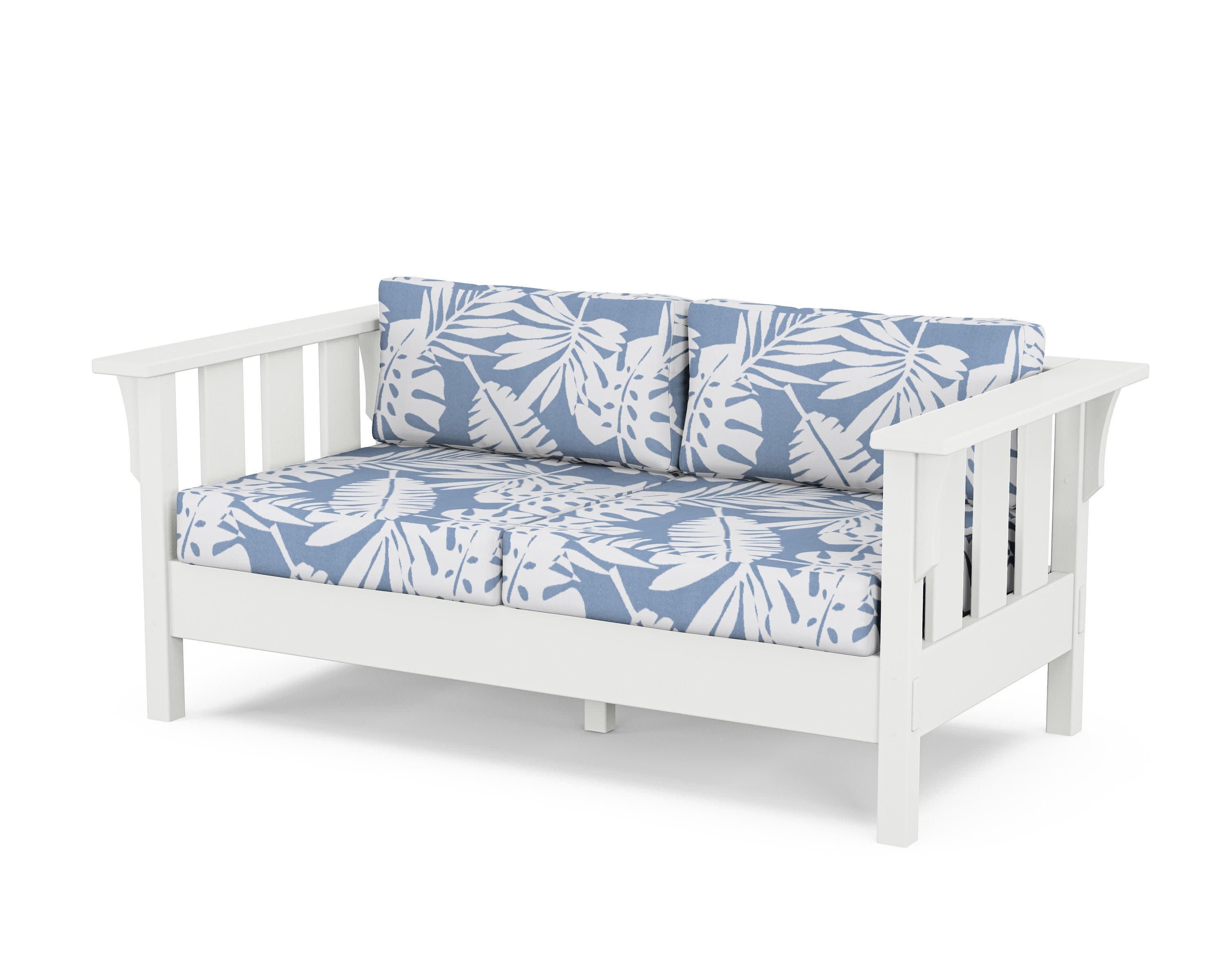 Acadia Deep Seating Loveseat in White / Leaf Sky Blue