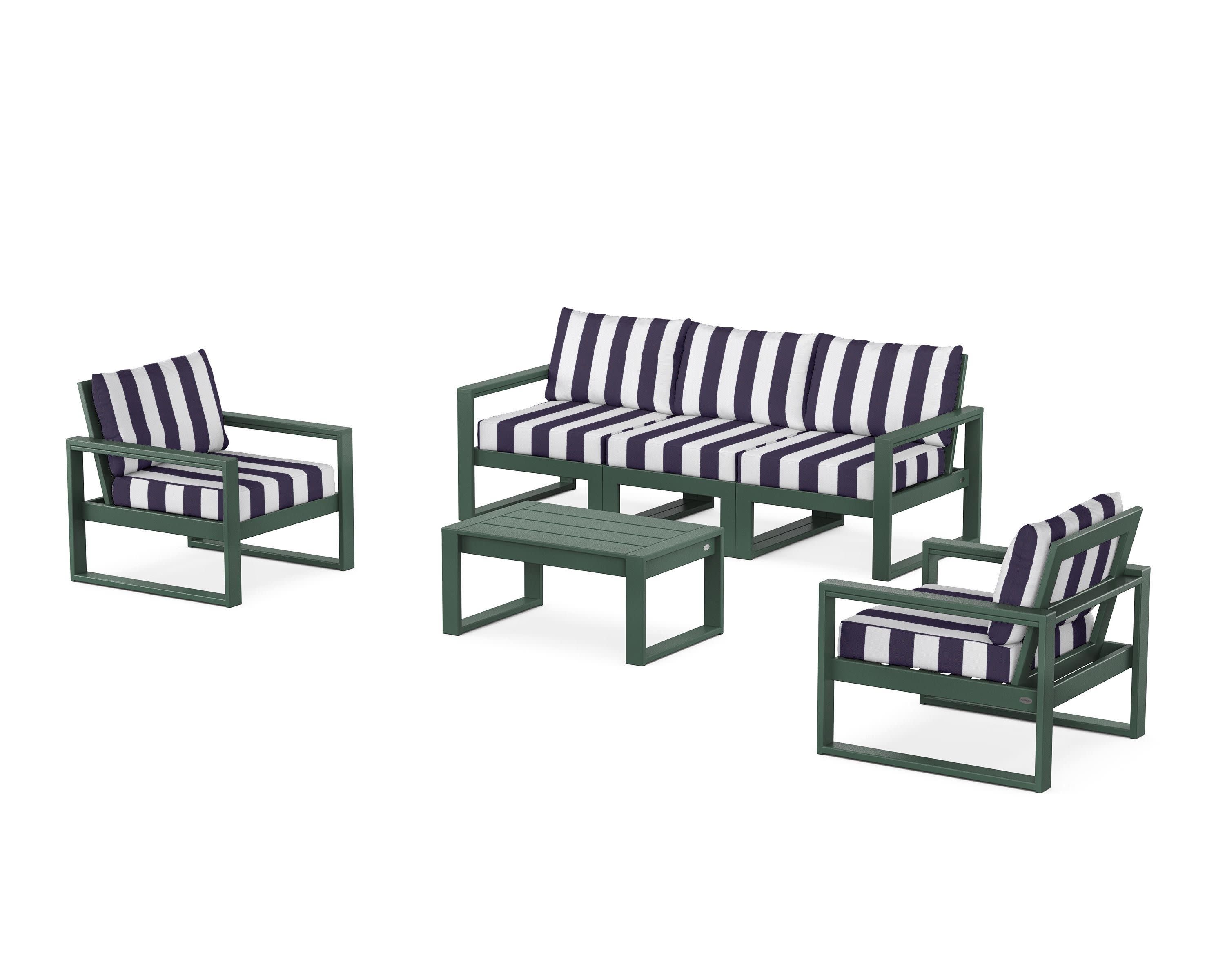 EDGE Sectional 4-Piece Deep Seating Set with Sofa in Green / Cabana Stripe Navy