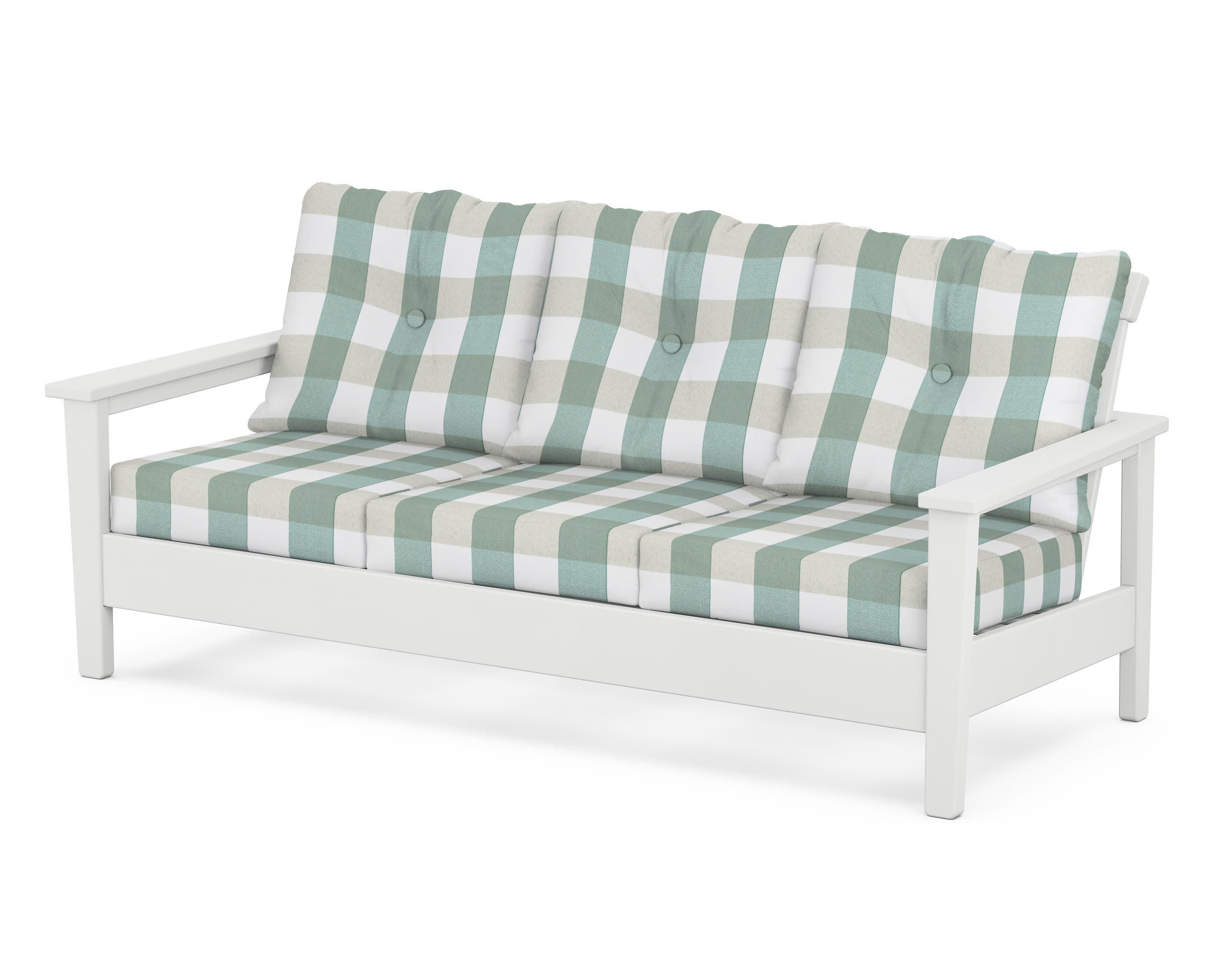 Prescott Deep Seating Sofa in White / Buffalo Plaid Glacier Spa
