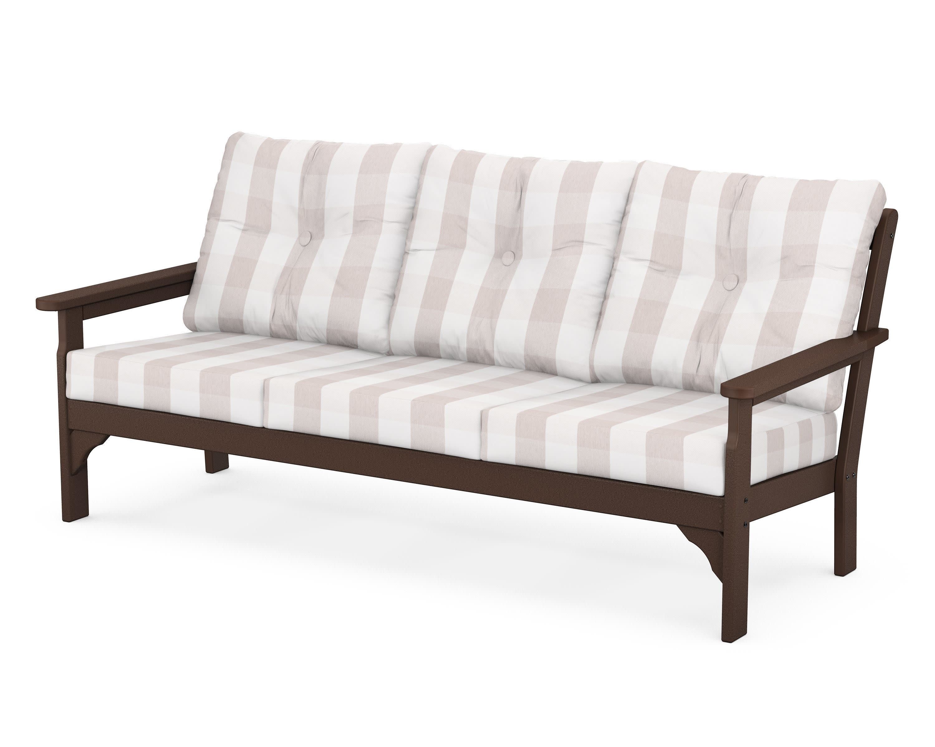 Vineyard Deep Seating Sofa in Mahogany / Buffalo Plaid Dune Burlap