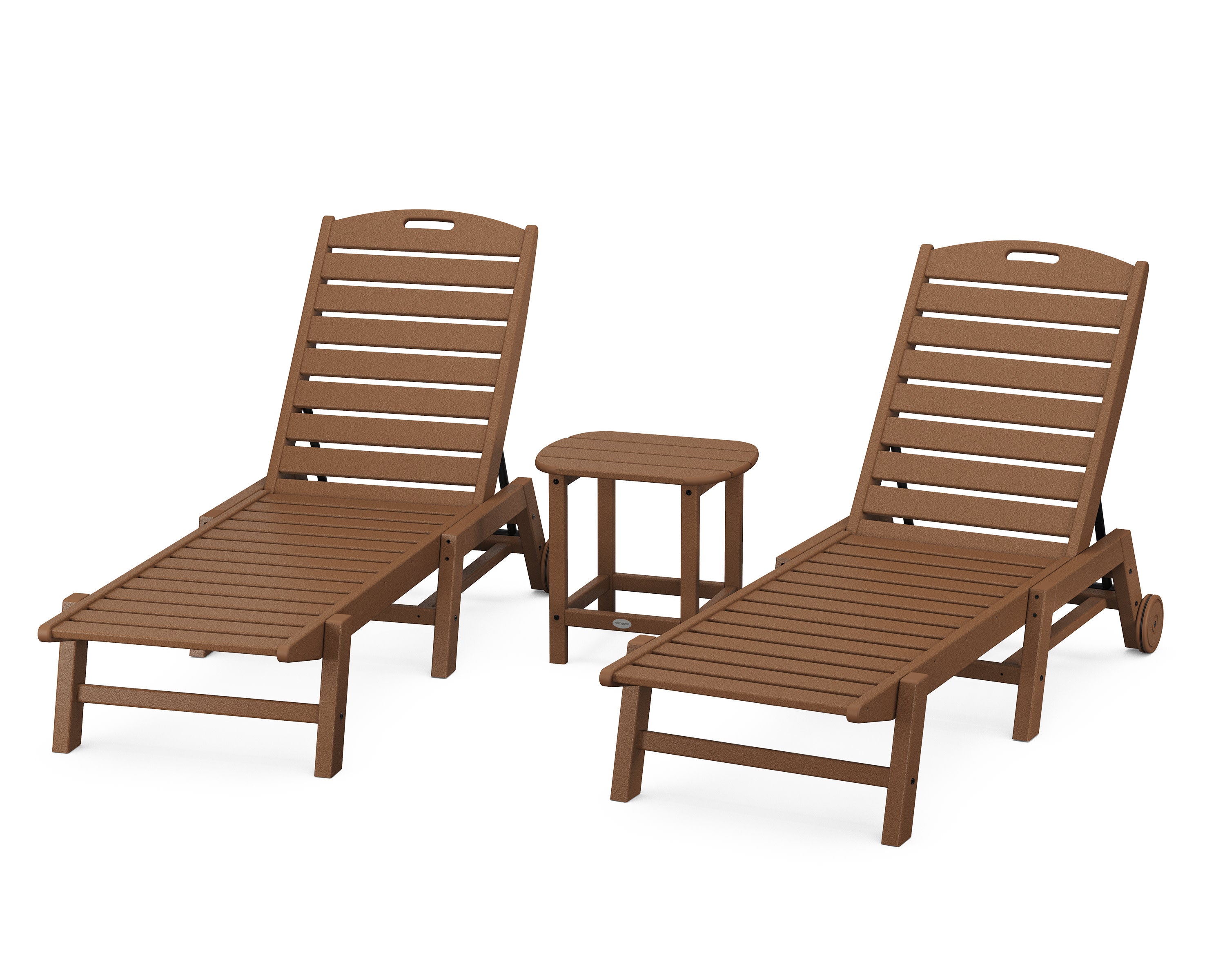 Nautical 3-Piece Chaise Lounge with Wheels Set with South Beach 18" Side Table in Teak