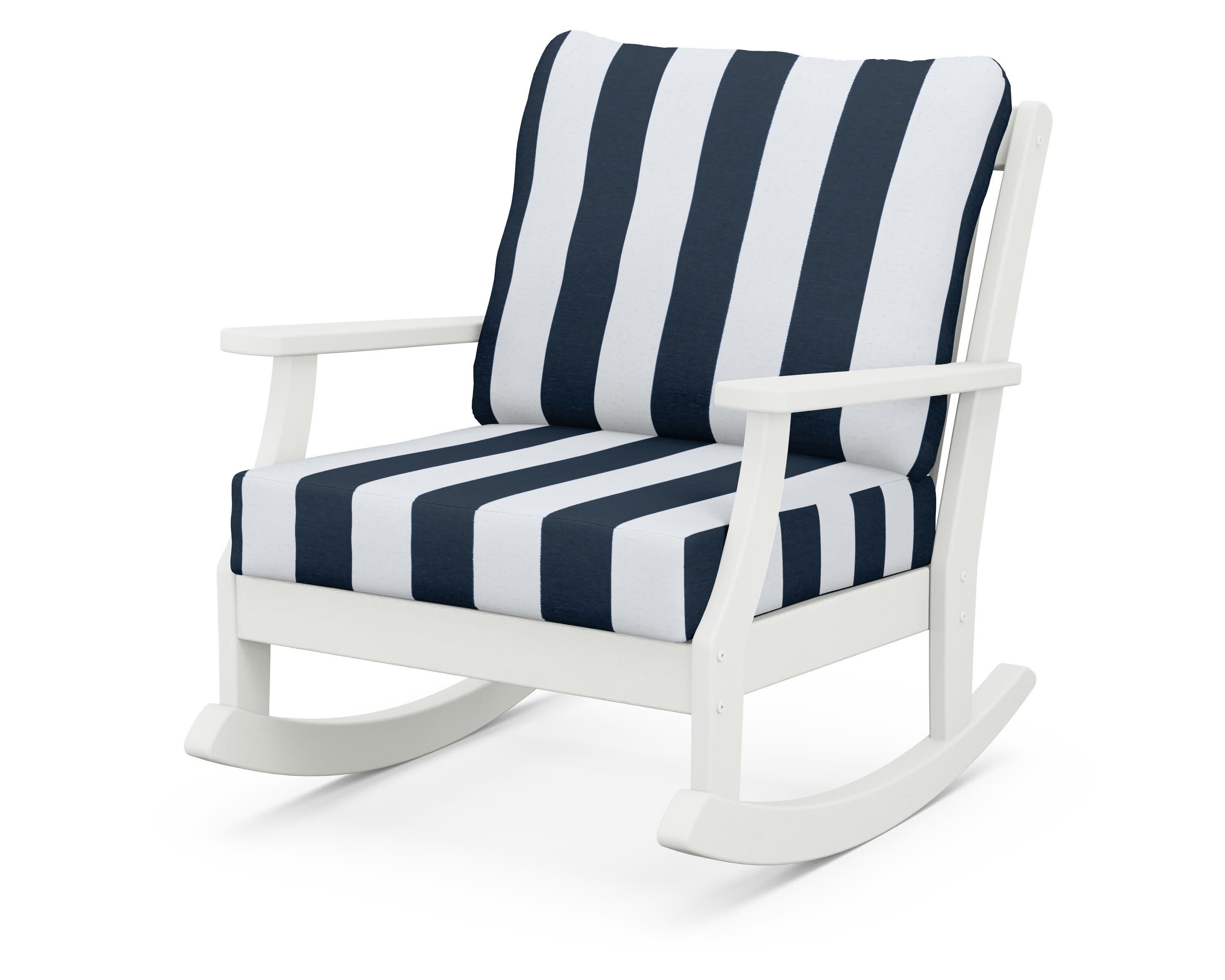 Braxton Deep Seating Rocking Chair in Vintage White / Cabana Stripe Marine Indigo