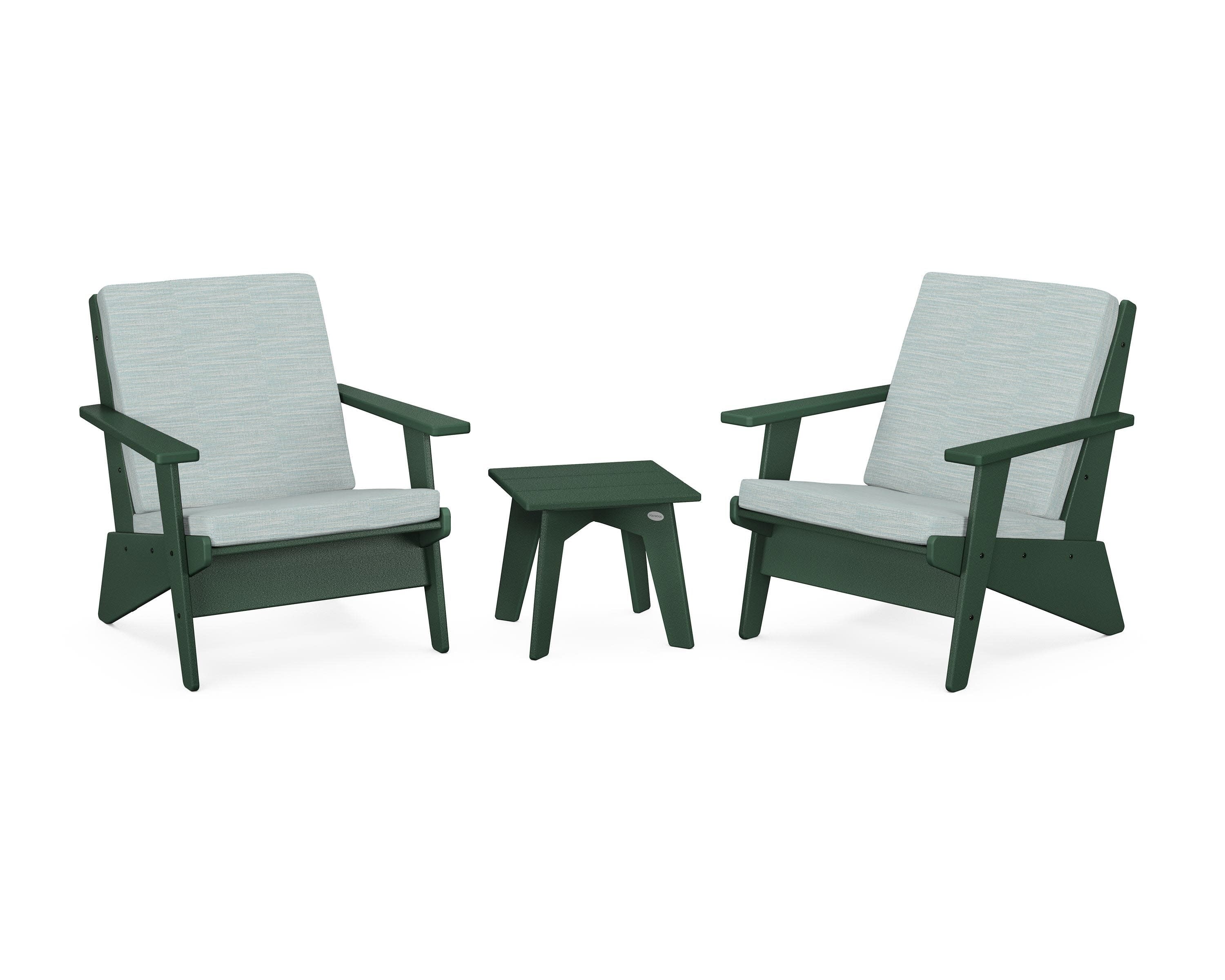 Riviera Modern Lounge 3-Piece Set in Green / Soothe Mist