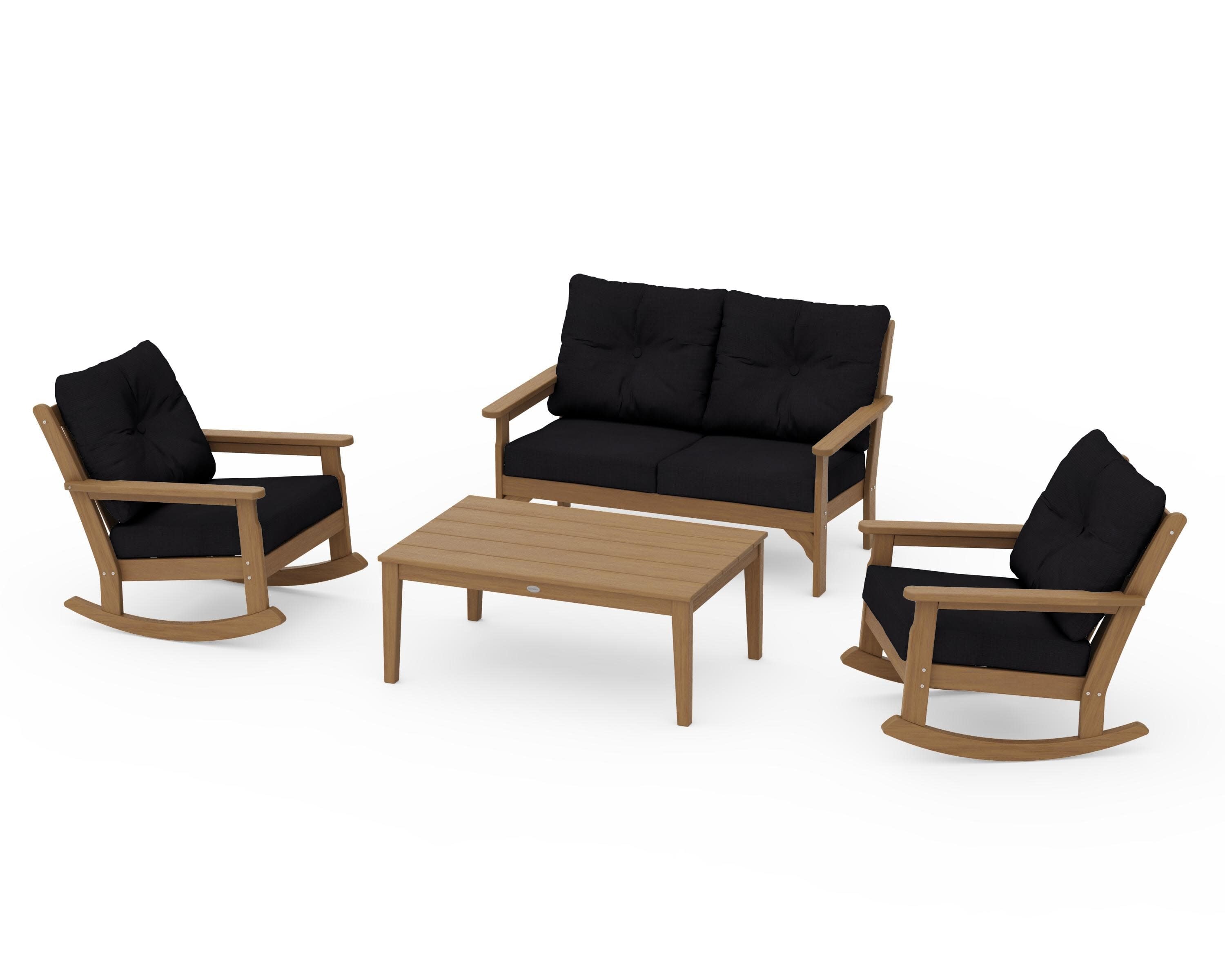 Vineyard 4-Piece Deep Seating Rocking Chair Set in Natural / Midnight Linen