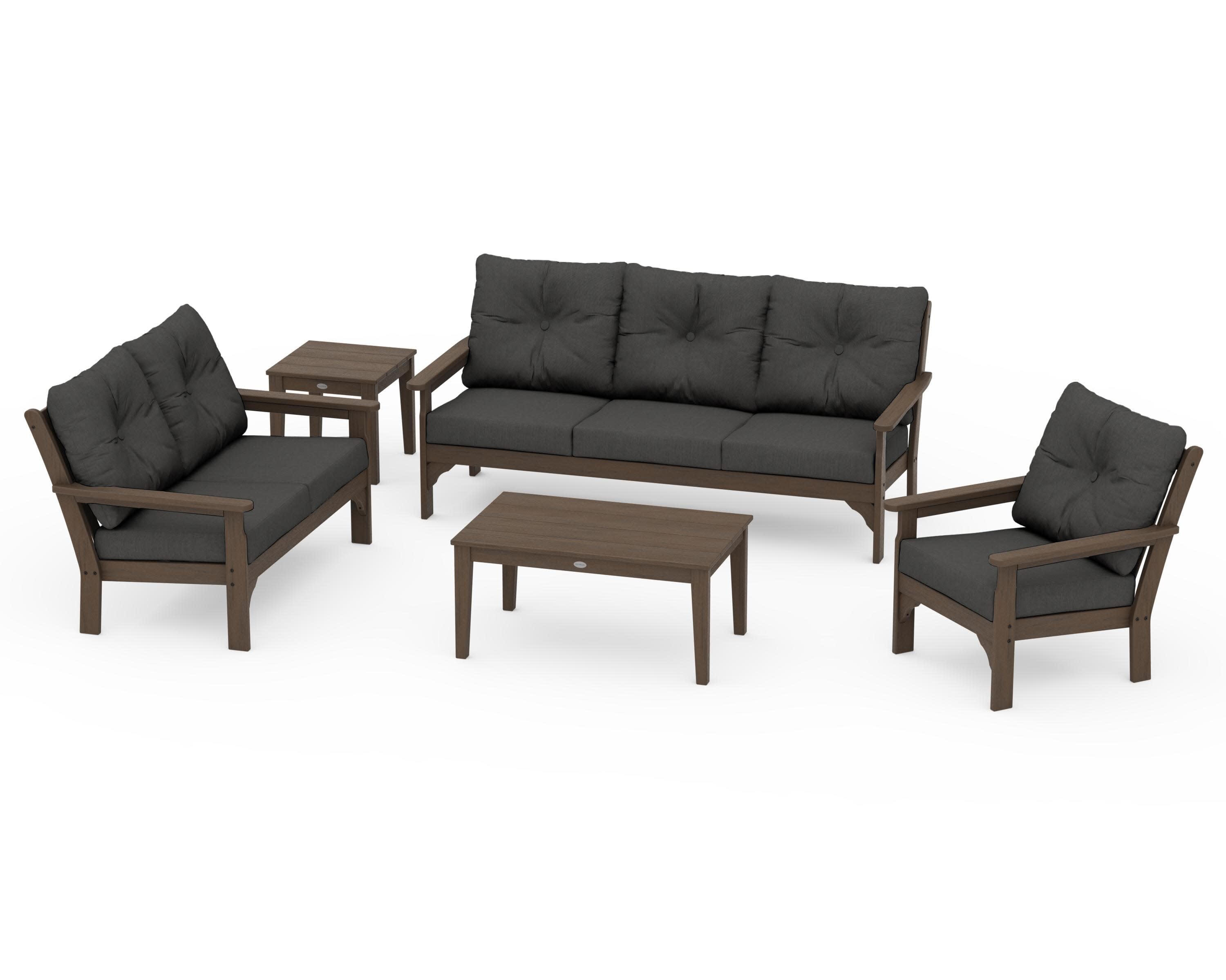 Vineyard 5 Piece Deep Seating Set in Kona / Spectrum Carbon