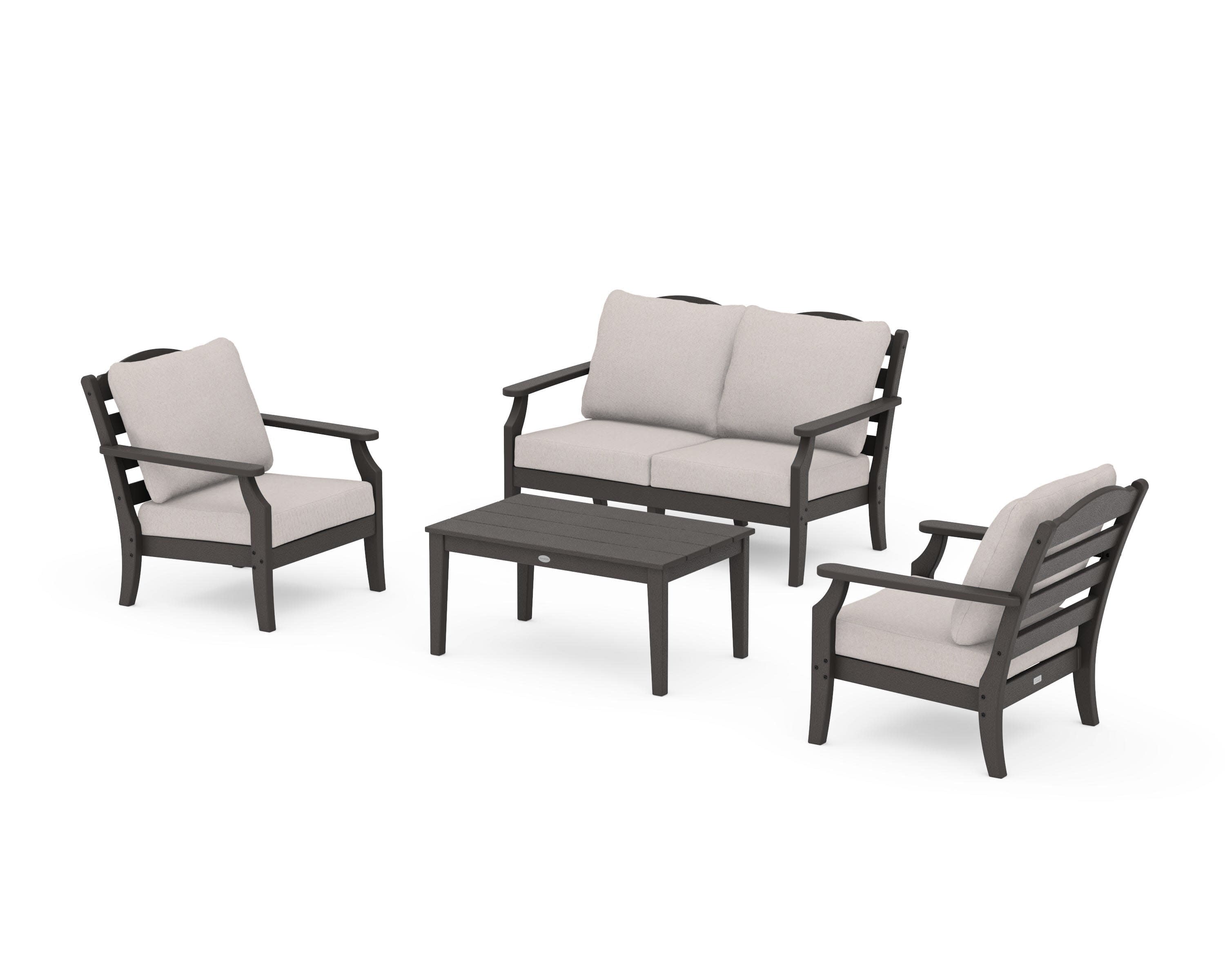 Savannah 4-Piece Deep Seating Set with Loveseat in Vintage Coffee / Dune Burlap