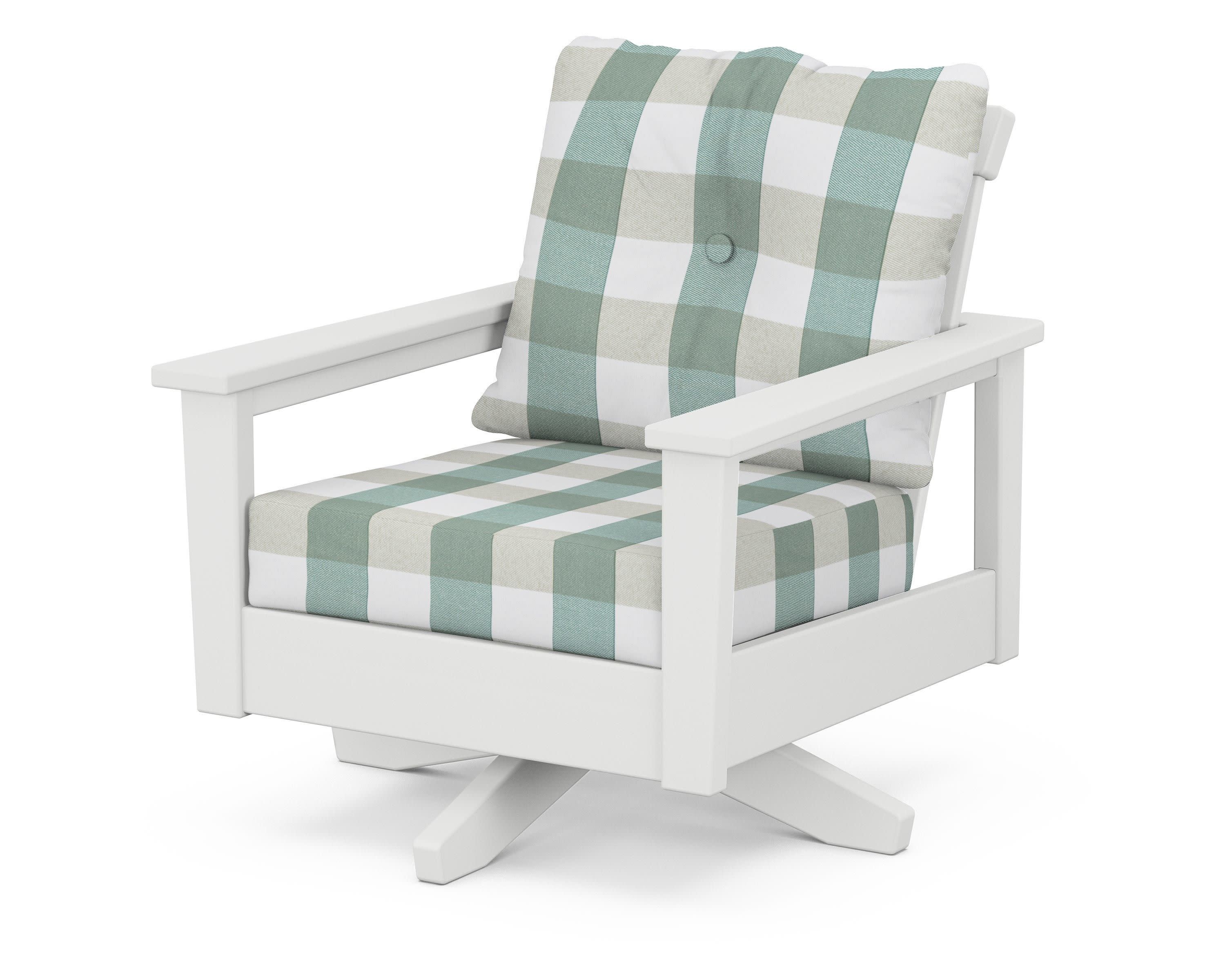 Prescott Deep Seating Swivel Chair in White / Buffalo Plaid Glacier Spa