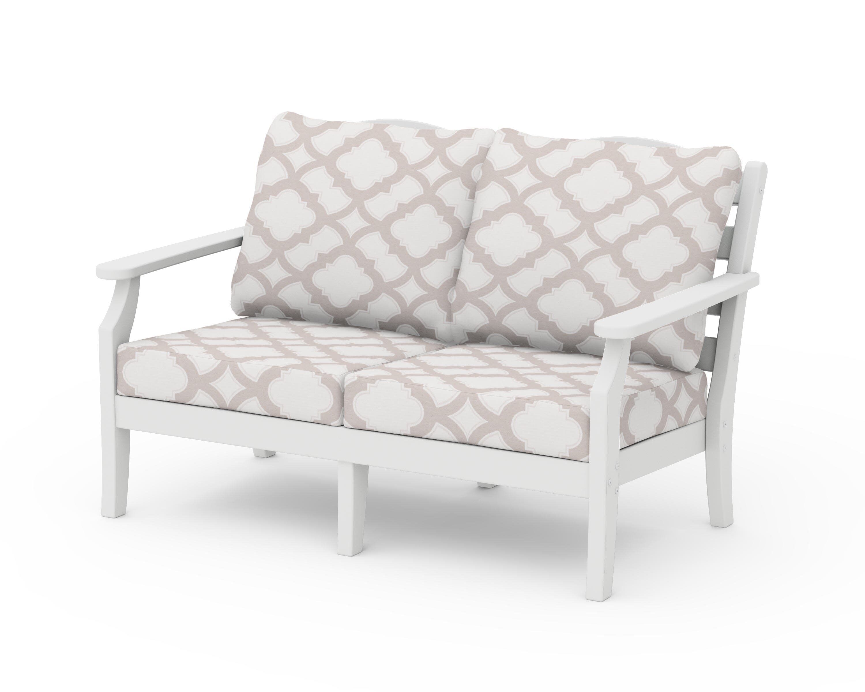 Savannah Deep Seating Loveseat in White / Trellis Dune Burlap