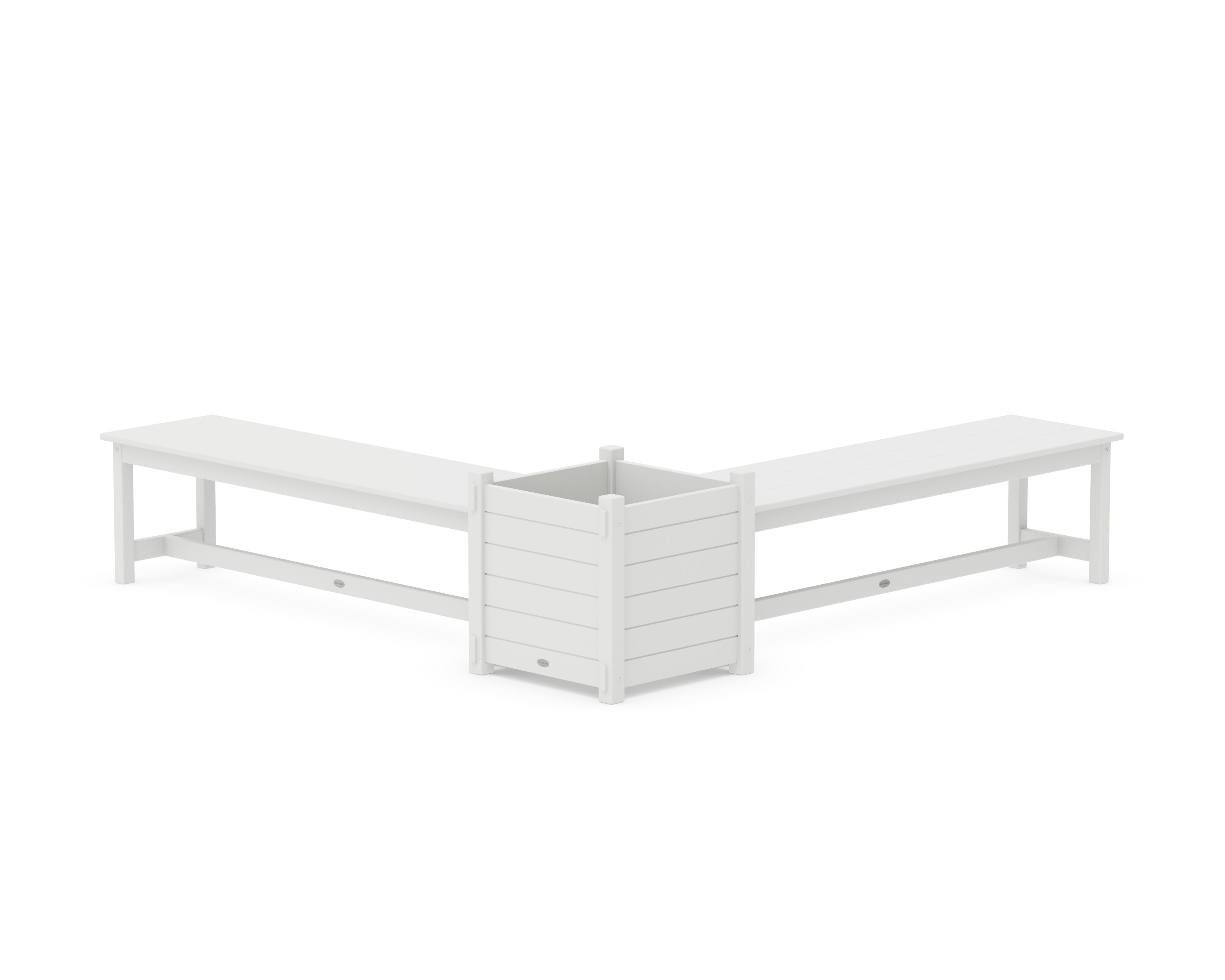 60" Nautical L- Shaped Planter Bench Set- Large in White