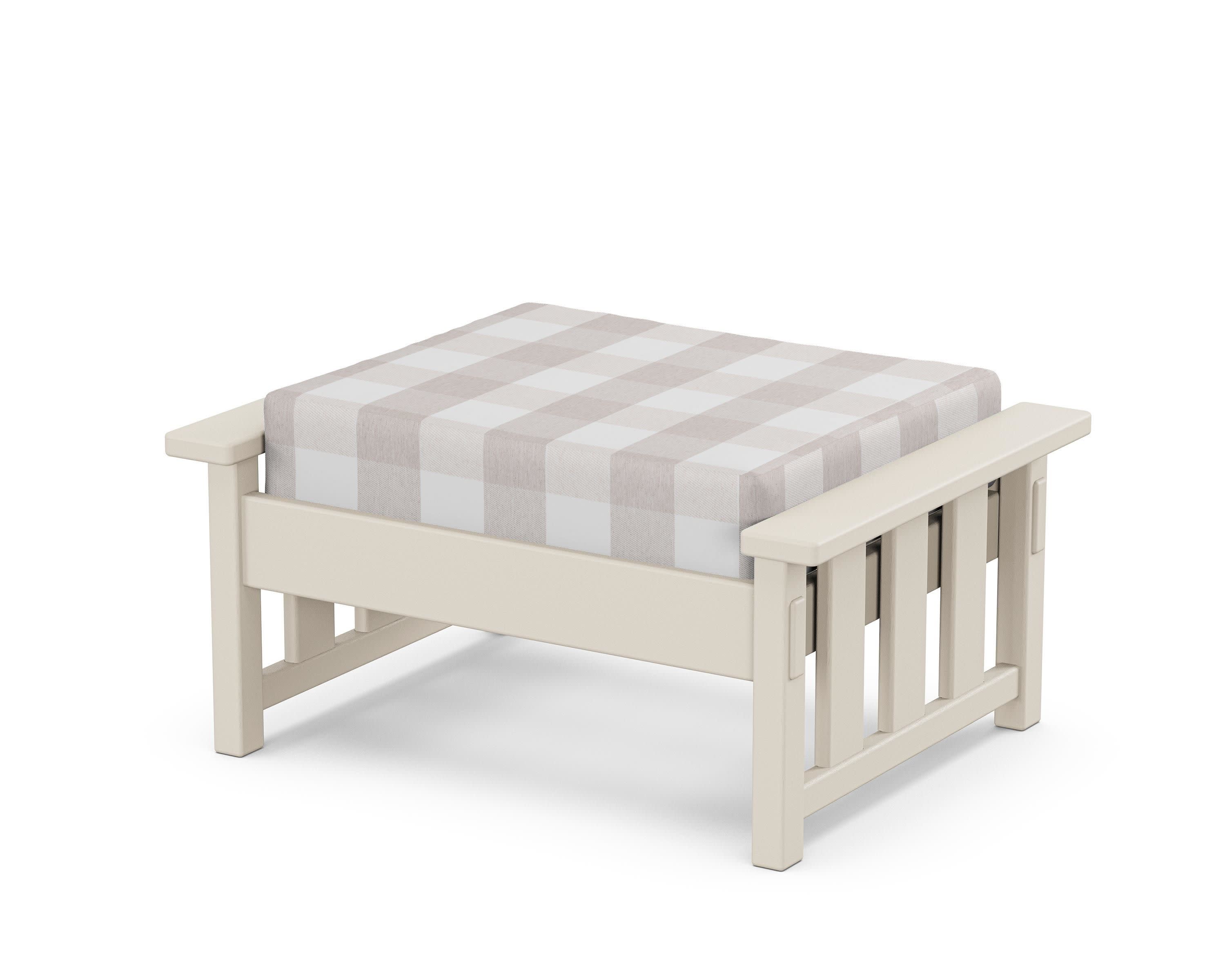Acadia Deep Seating Ottoman in Sand / Buffalo Plaid Dune Burlap
