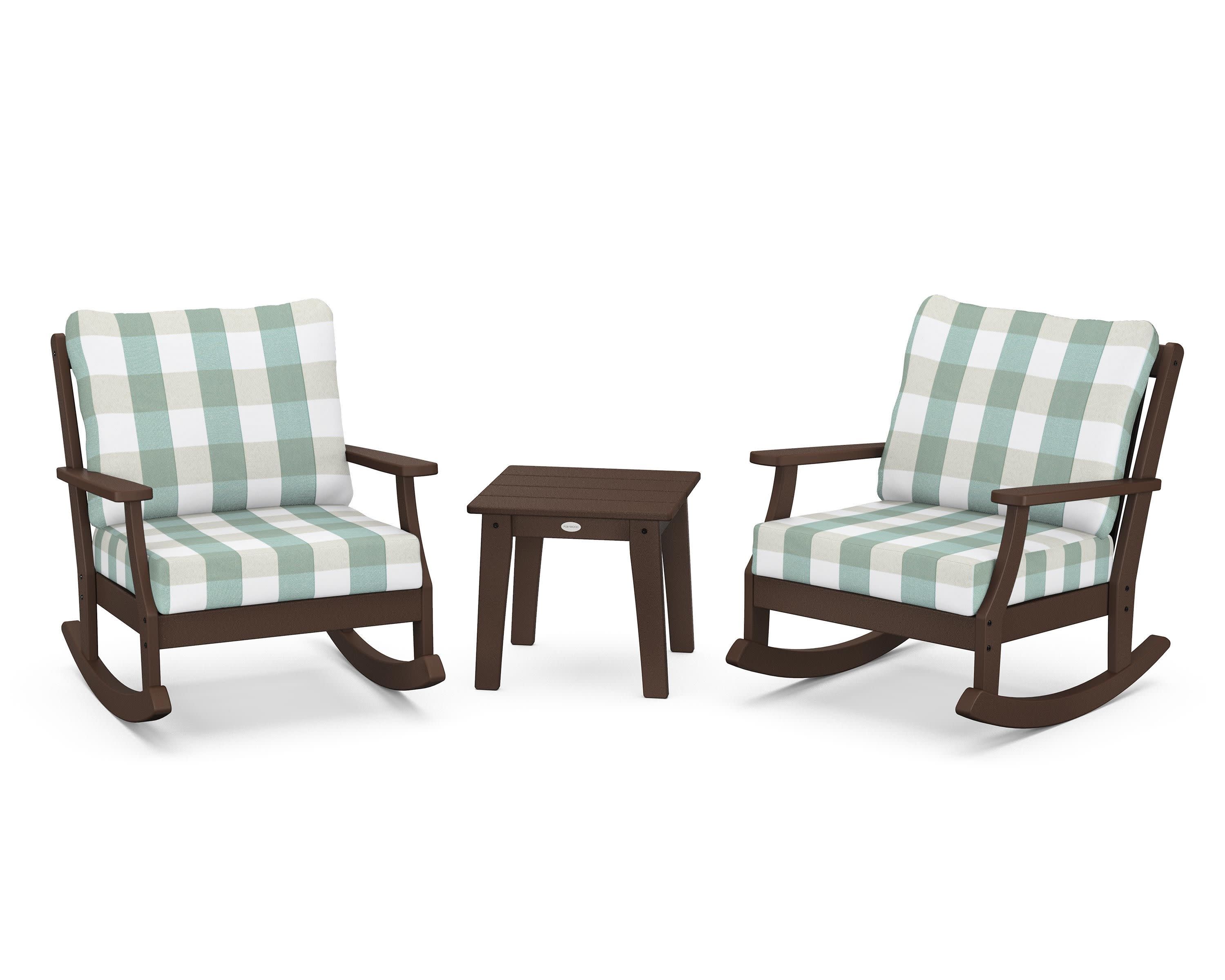 Braxton 3-Piece Deep Seating Rocker Set in Mahogany / Buffalo Plaid Glacier Spa