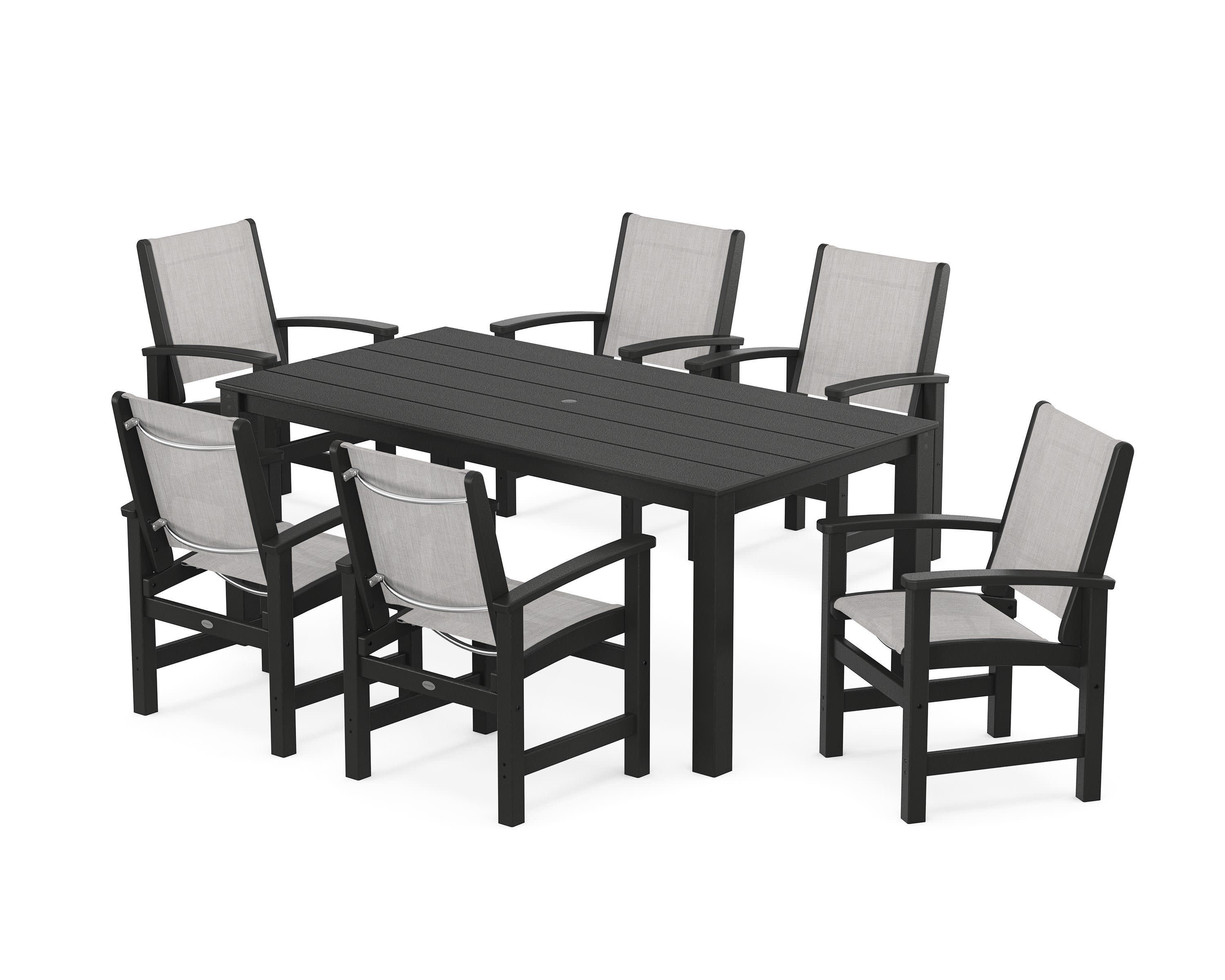 Coastal 7-Piece Parsons Dining Set in Black / Parchment Sling