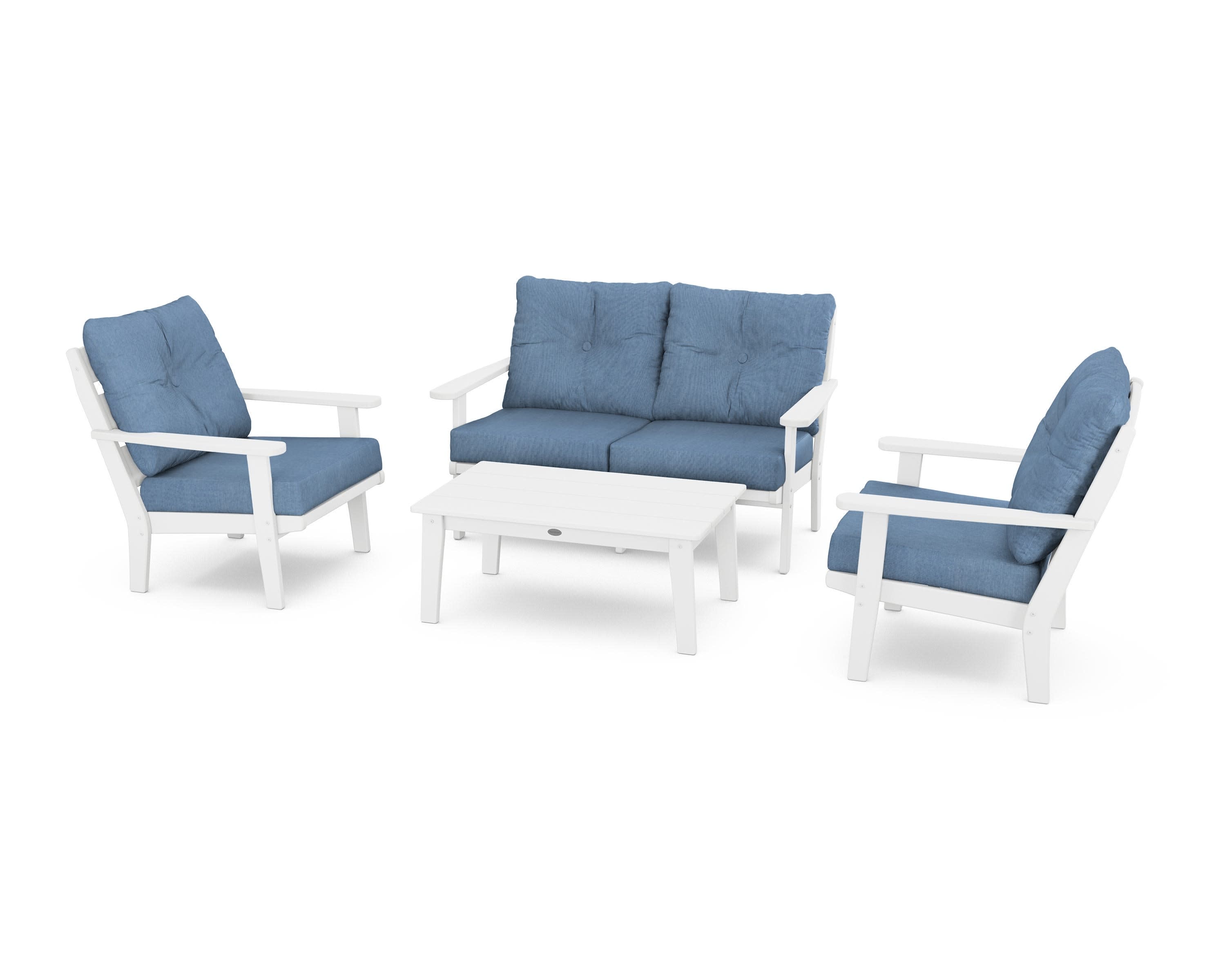 Lakeside 4-Piece Deep Seating Set in White / Sky Blue