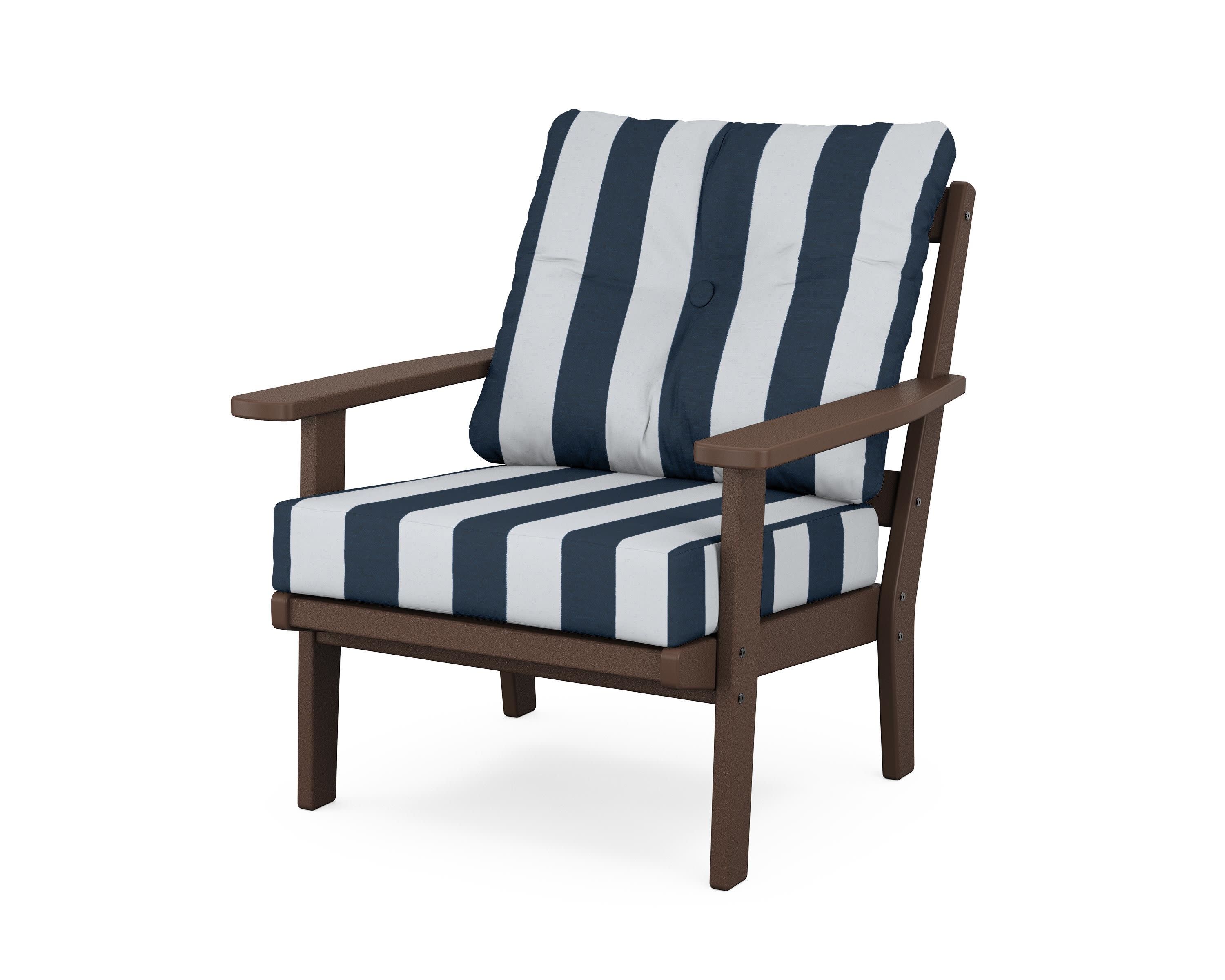 Oxford Deep Seating Chair in Mahogany / Cabana Stripe Marine Indigo