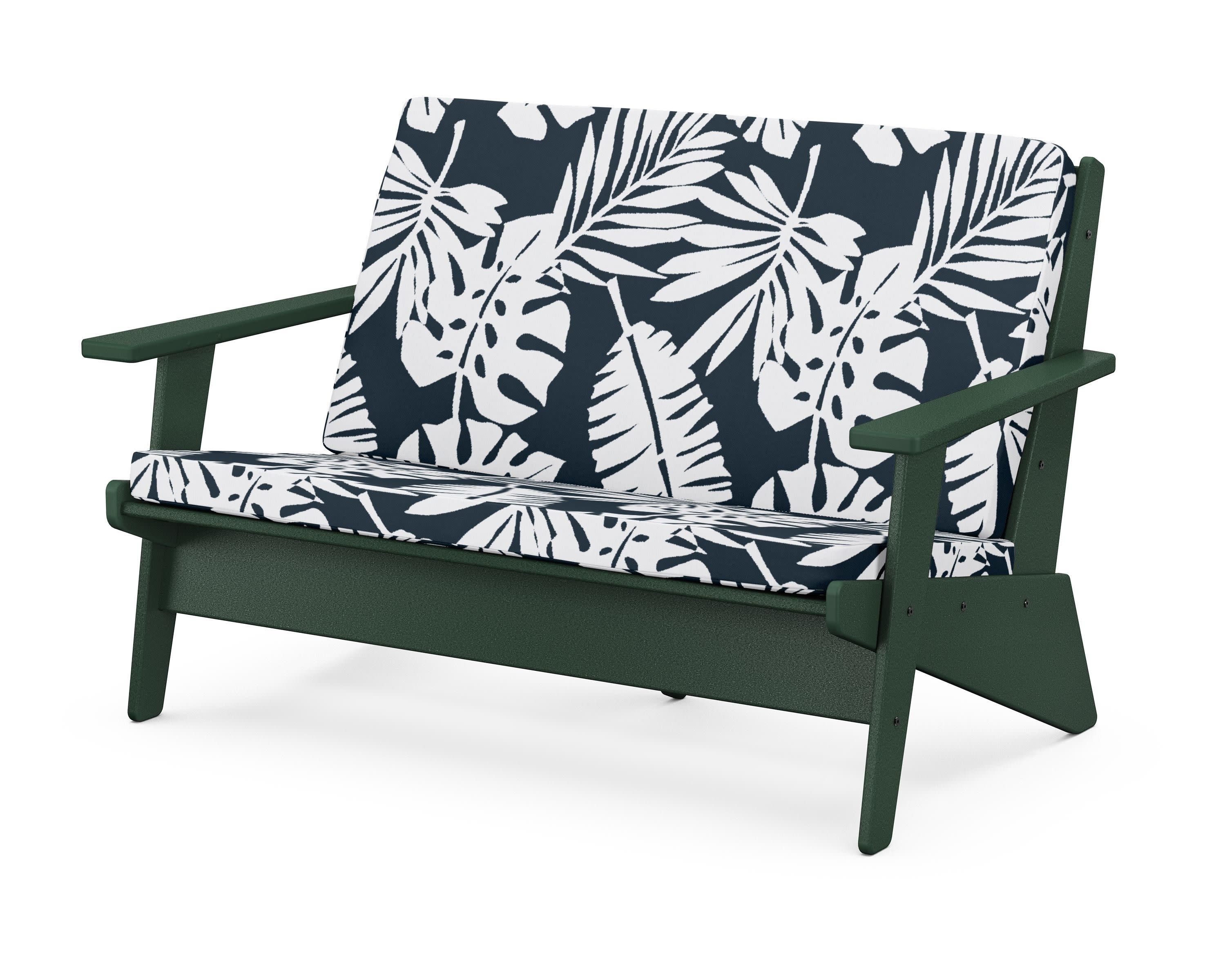 Riviera Modern Lounge Loveseat in Green / Leaf Marine Indigo