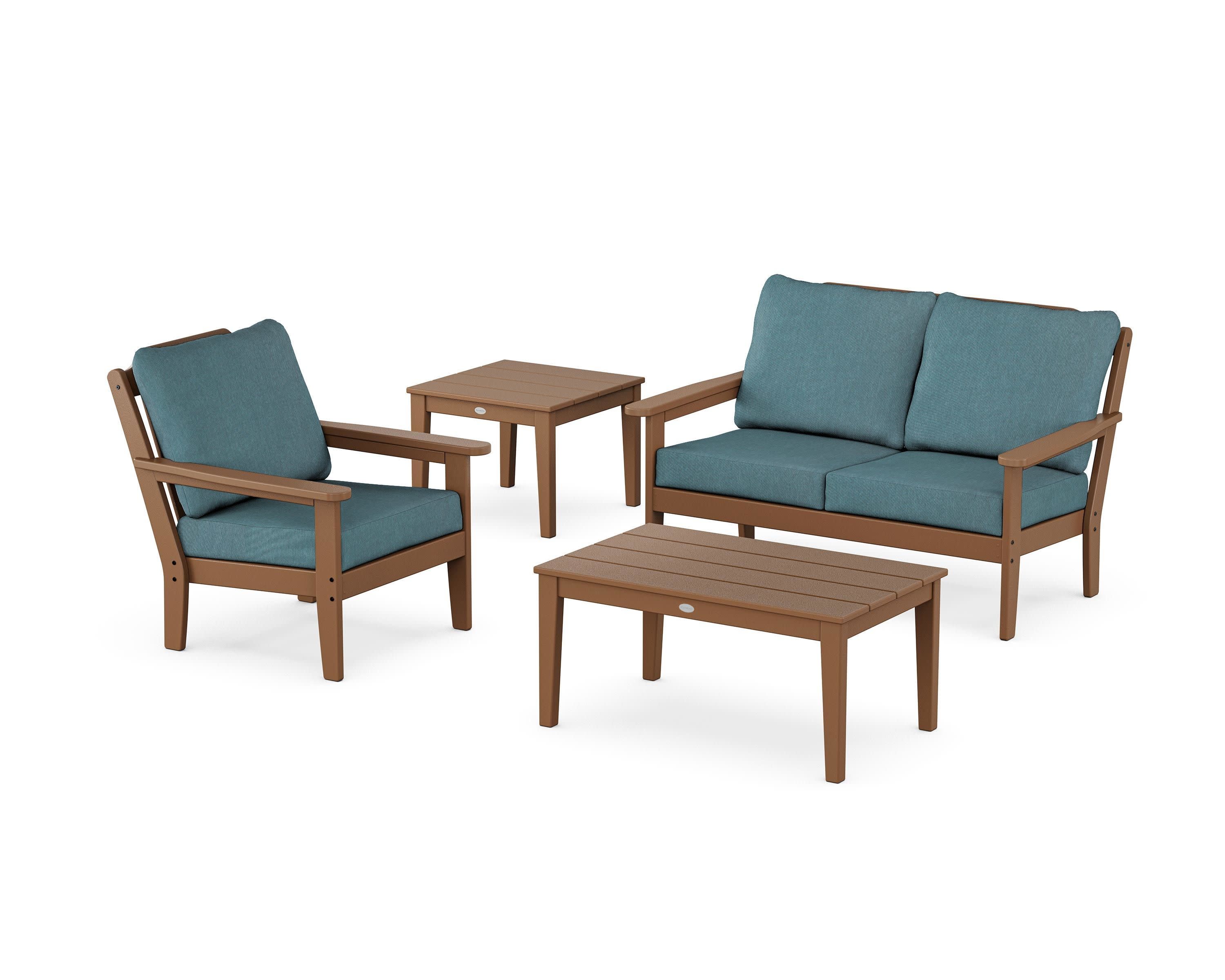 Wovendale 4-Piece Deep Seating Set in Teak / Ocean Teal