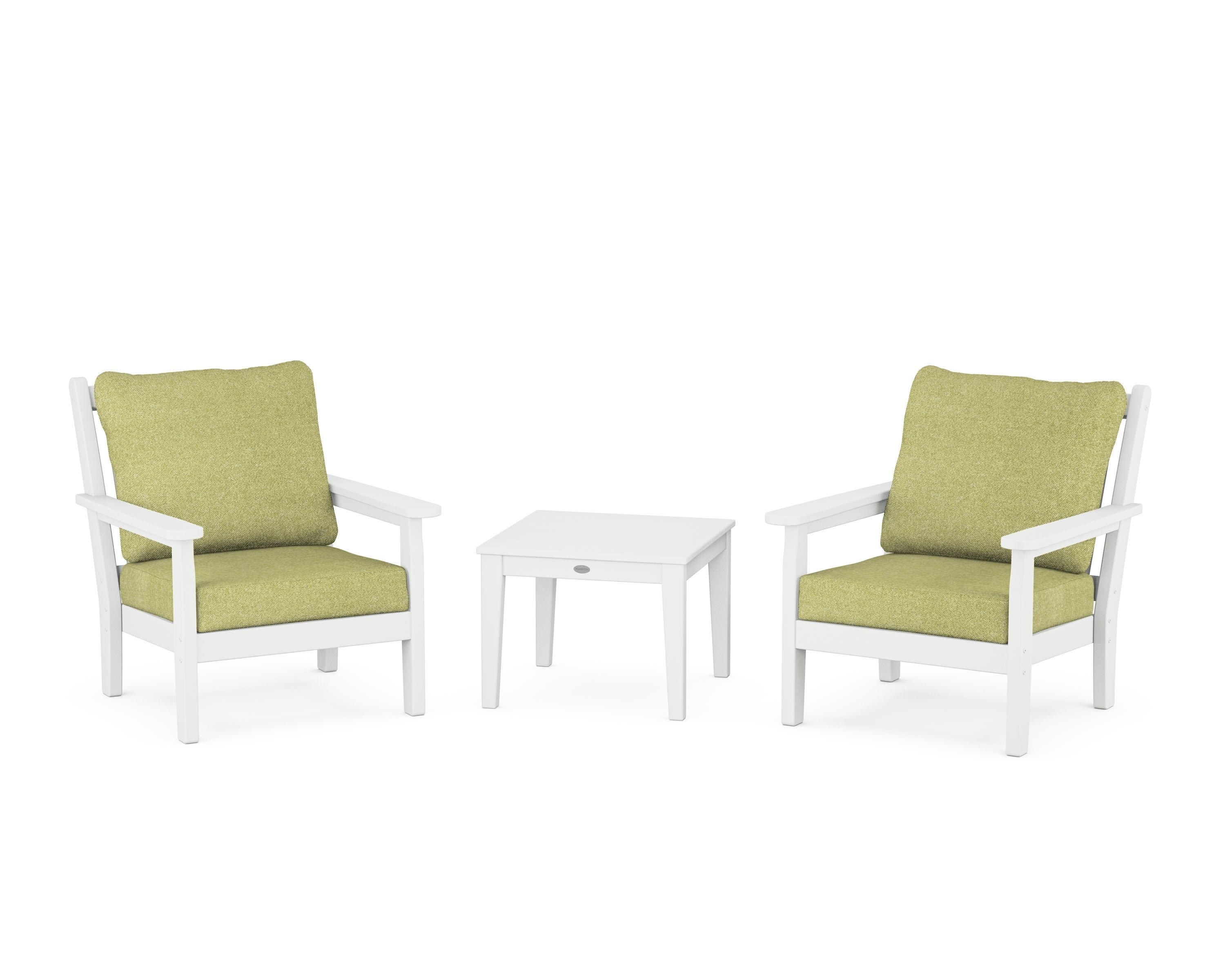 Chippendale 3-Piece Deep Seating Set in White / Chartreuse Boucle