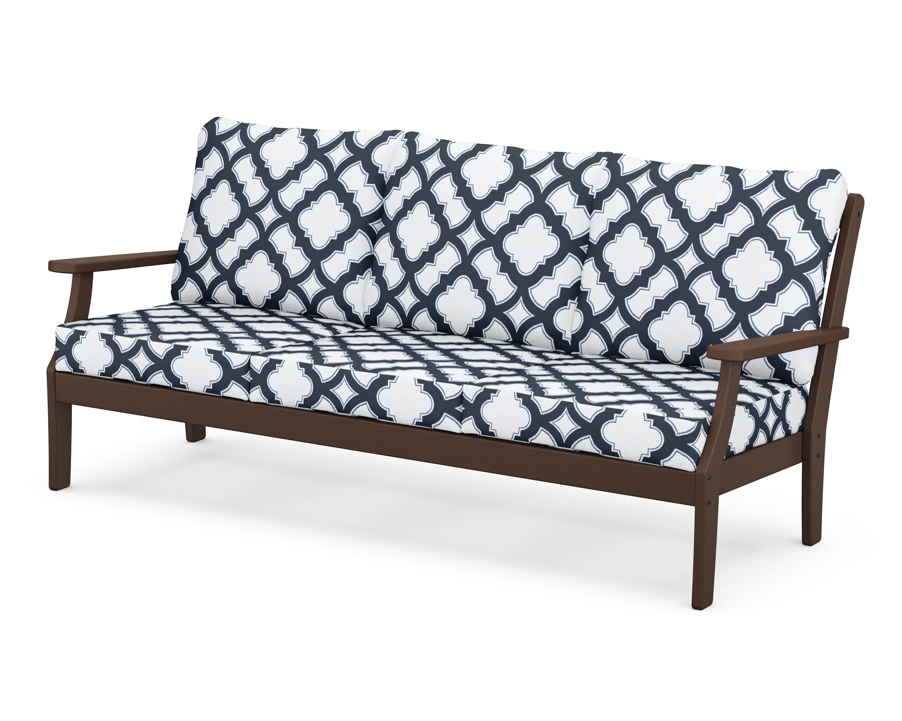 Braxton Deep Seating Sofa in Mahogany / Trellis Marine Indigo