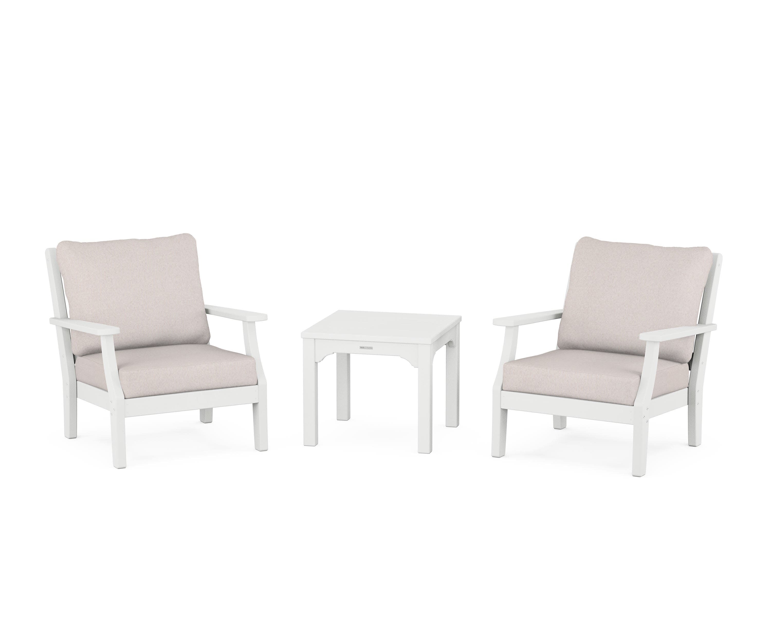Chinoiserie 3-Piece Deep Seating Set in White / Dune Burlap