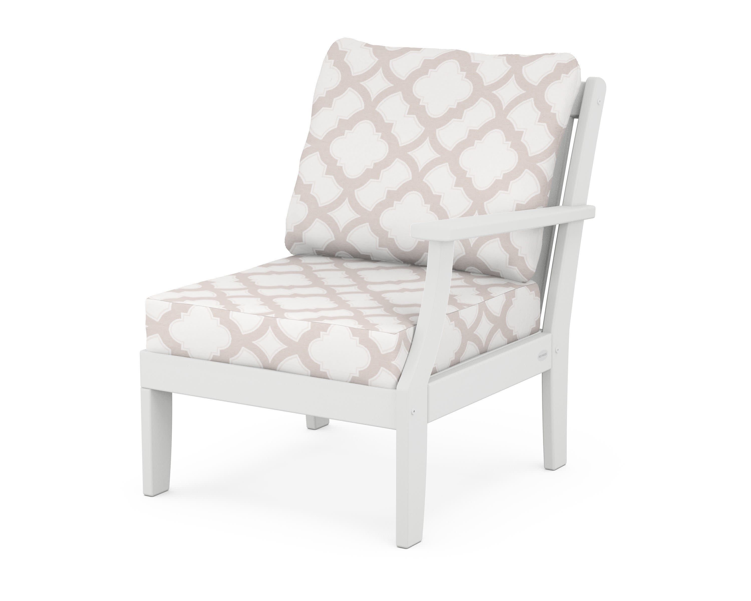 Braxton Modular Right Arm Chair in White / Trellis Dune Burlap