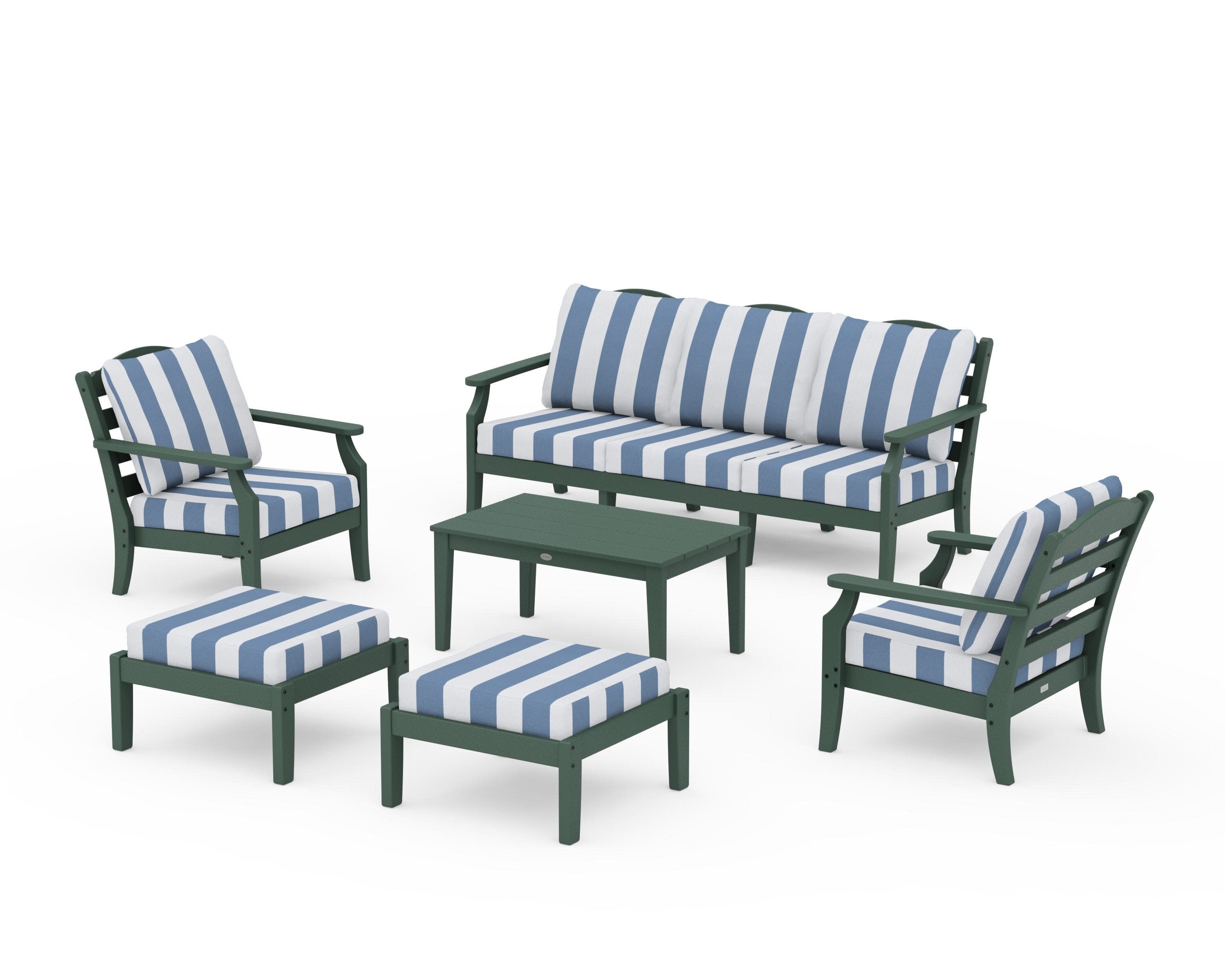 Savannah 6-Piece Lounge Sofa Set in Green / Cabana Stripe Sky Blue