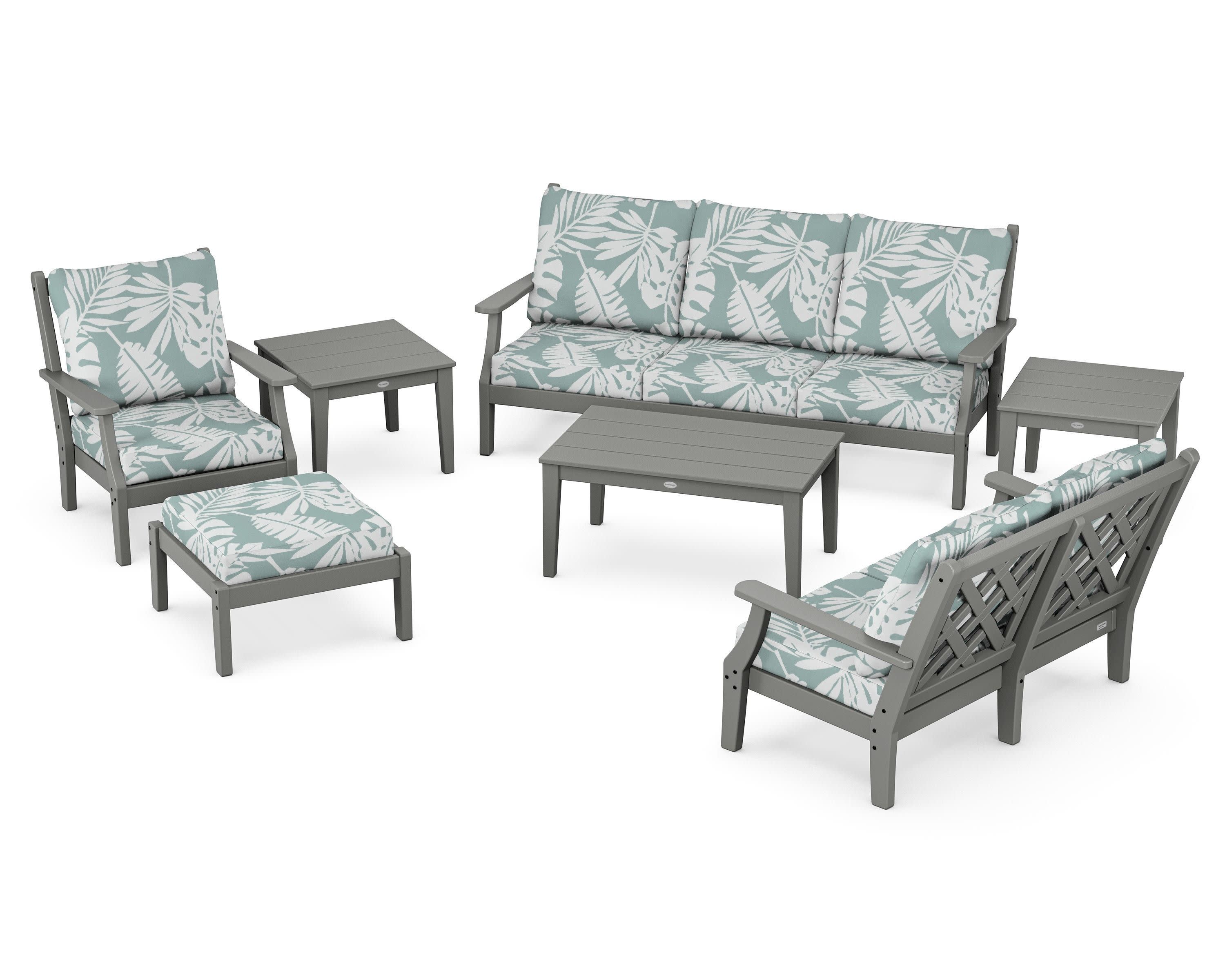 Wovendale 7-Piece Deep Seating Set in Slate Grey / Leaf Glacier Spa