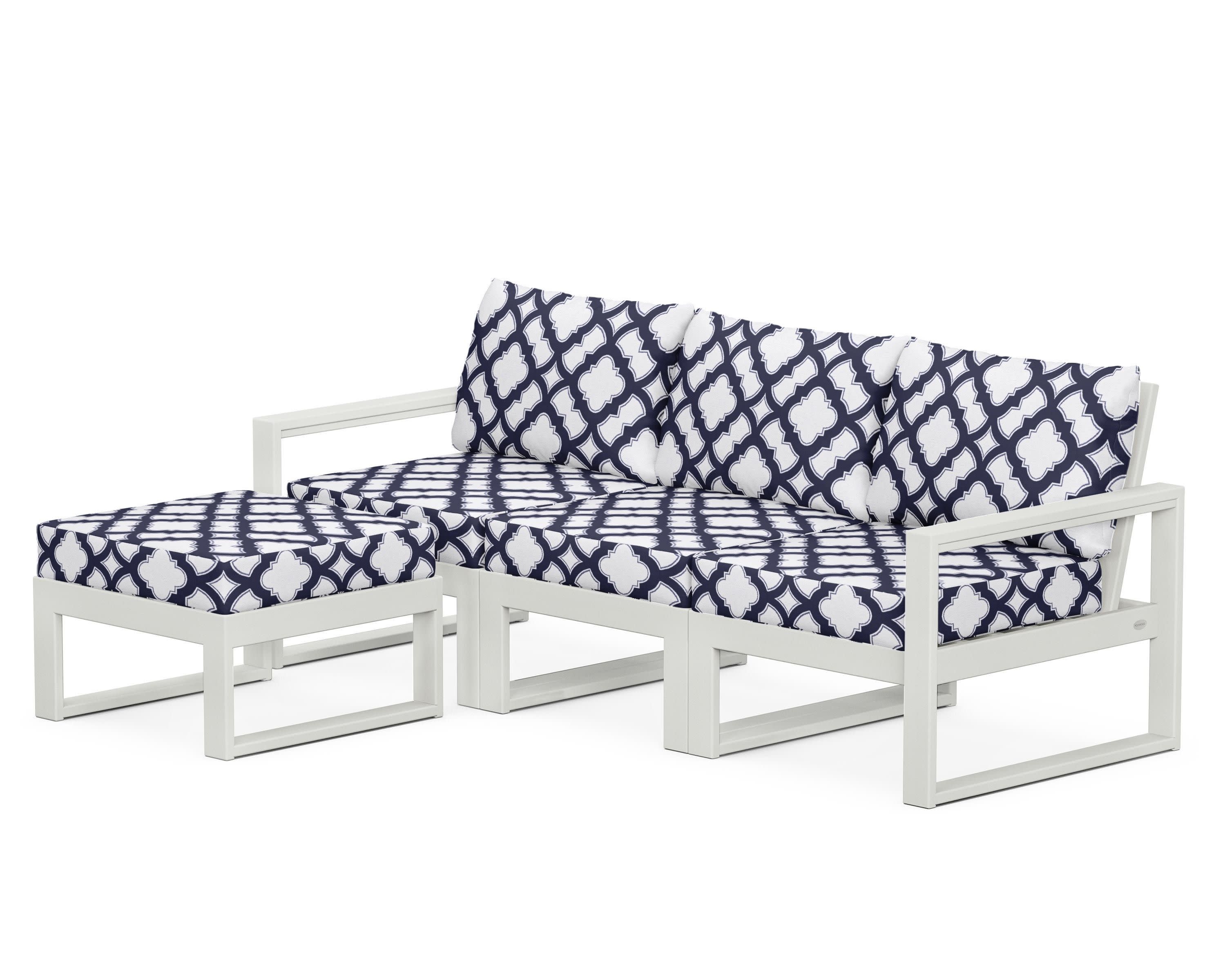 EDGE 4-Piece Modular Deep Seating Set with Ottoman in Vintage White / Trellis Navy