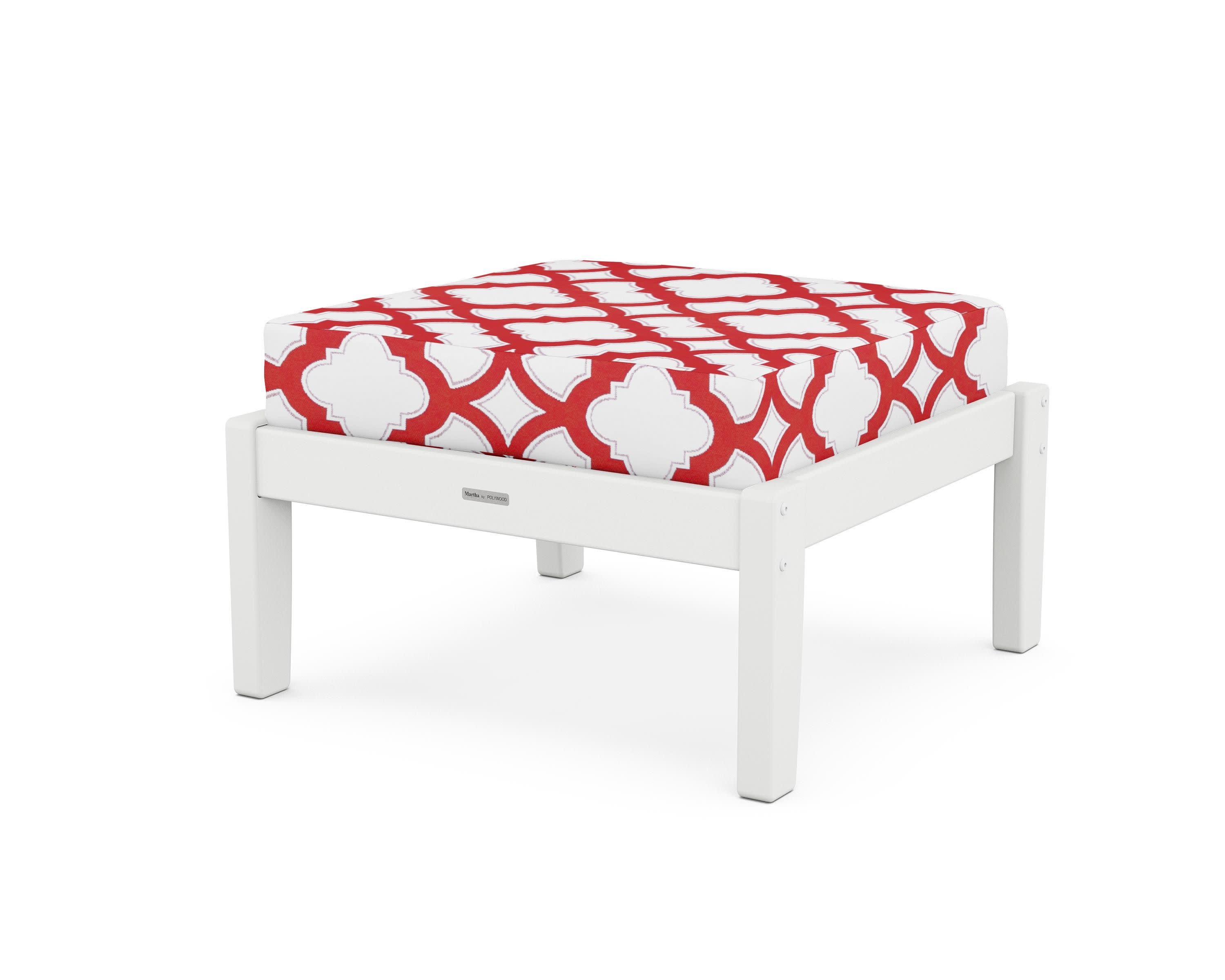 Chinoiserie Deep Seating Ottoman in White / Trellis Crimson