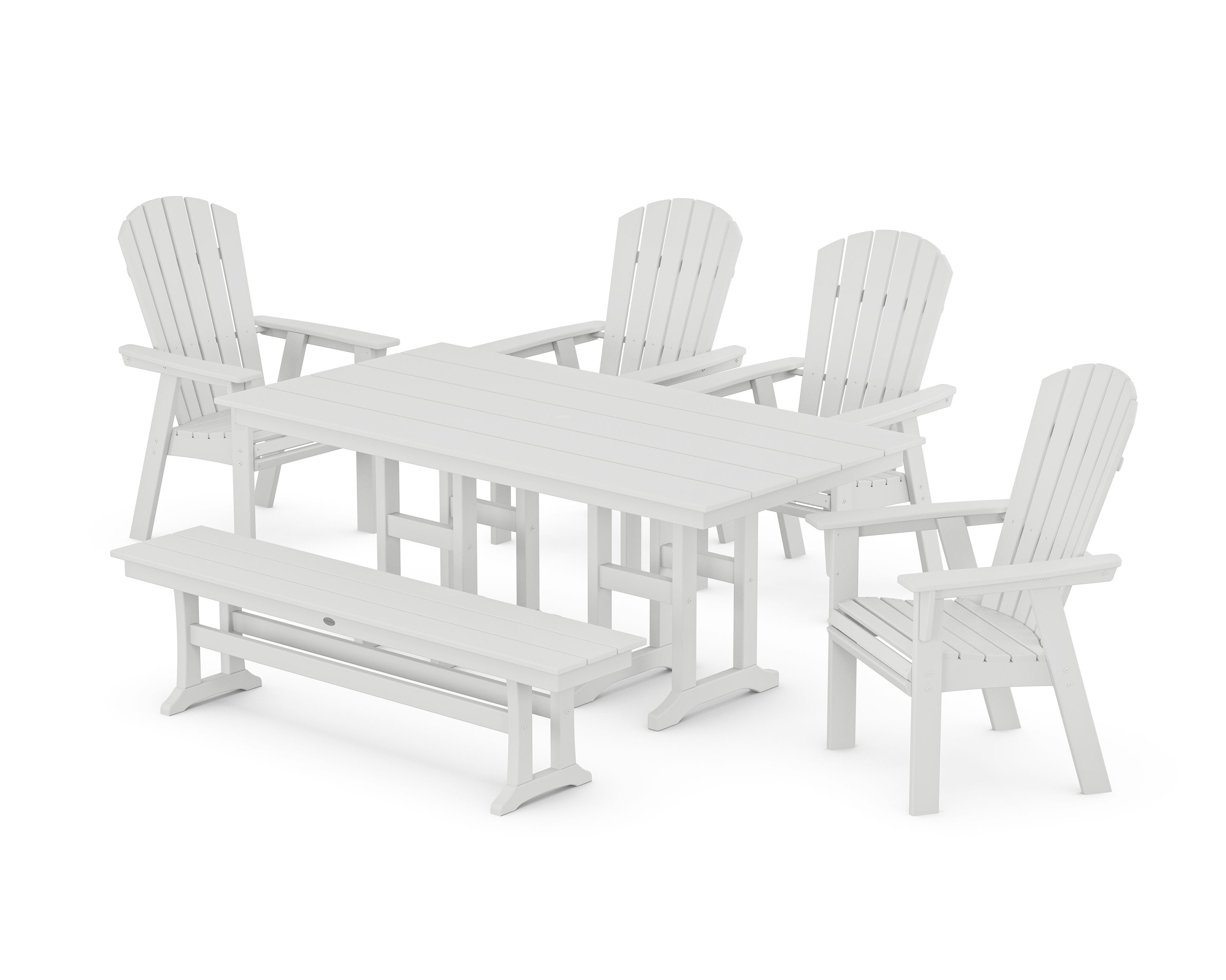 Nautical Curveback Adirondack 6-Piece Farmhouse Dining Set with Bench in White