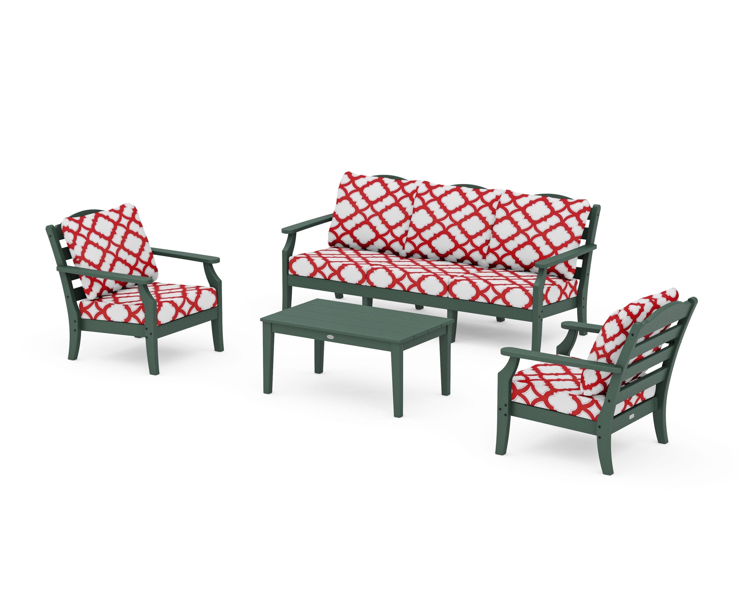 Savannah 4-Piece Deep Seating Set with Sofa in Green / Trellis Crimson