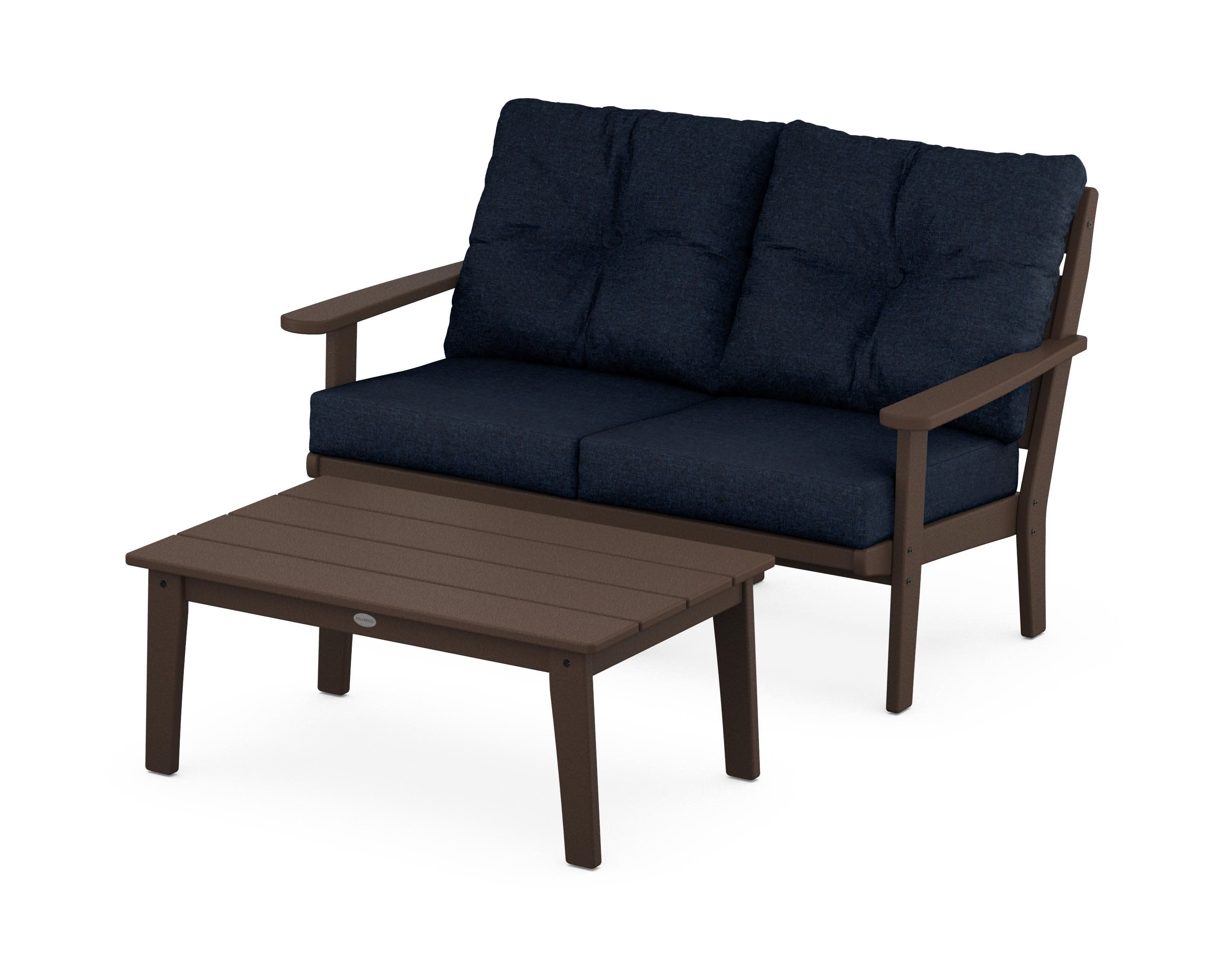 Lakeside 2-Piece Lounge Loveseat Set in Mahogany / Marine Indigo