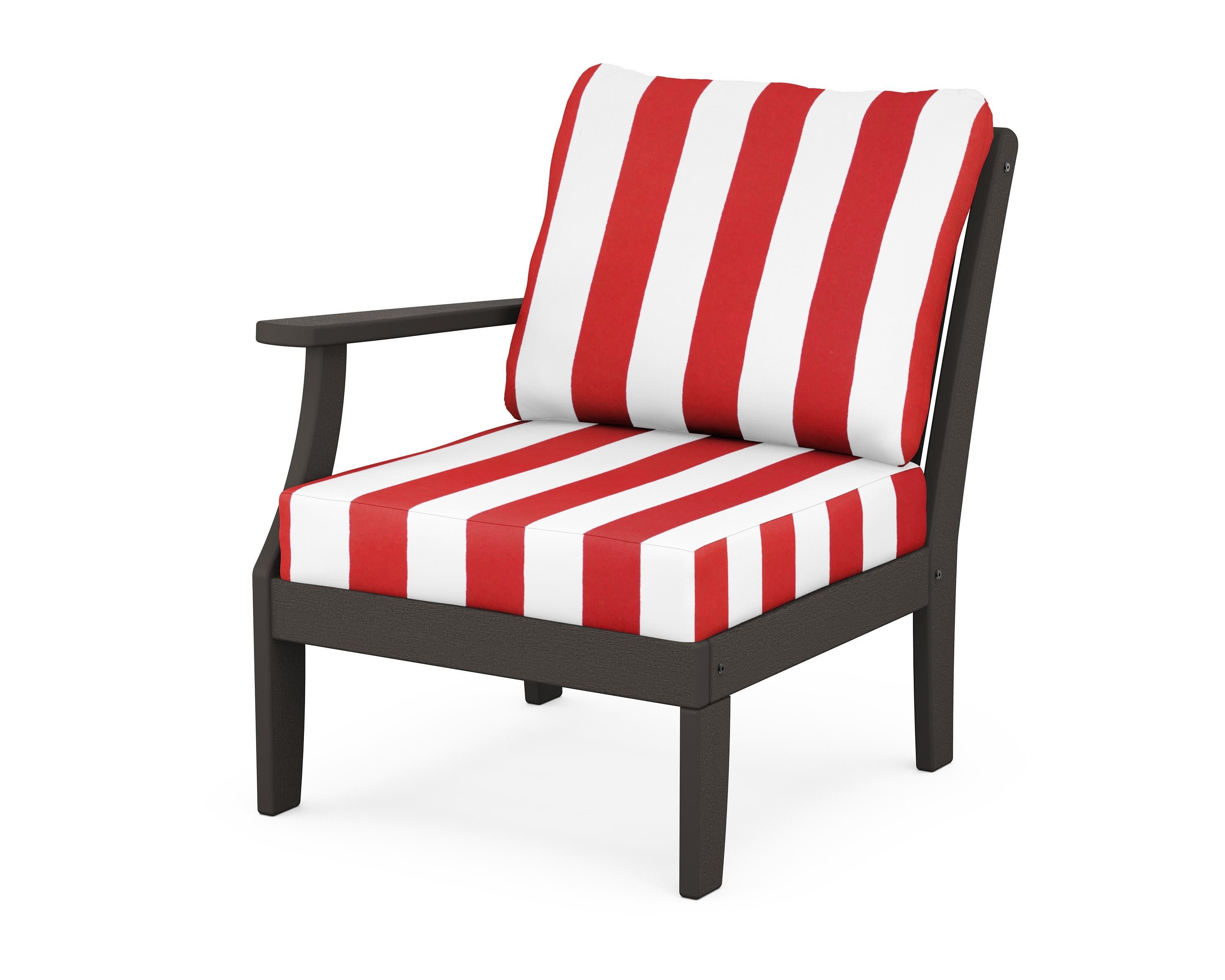 Braxton Modular Left Arm Chair in Vintage Coffee / Cabana Stripe Crimson