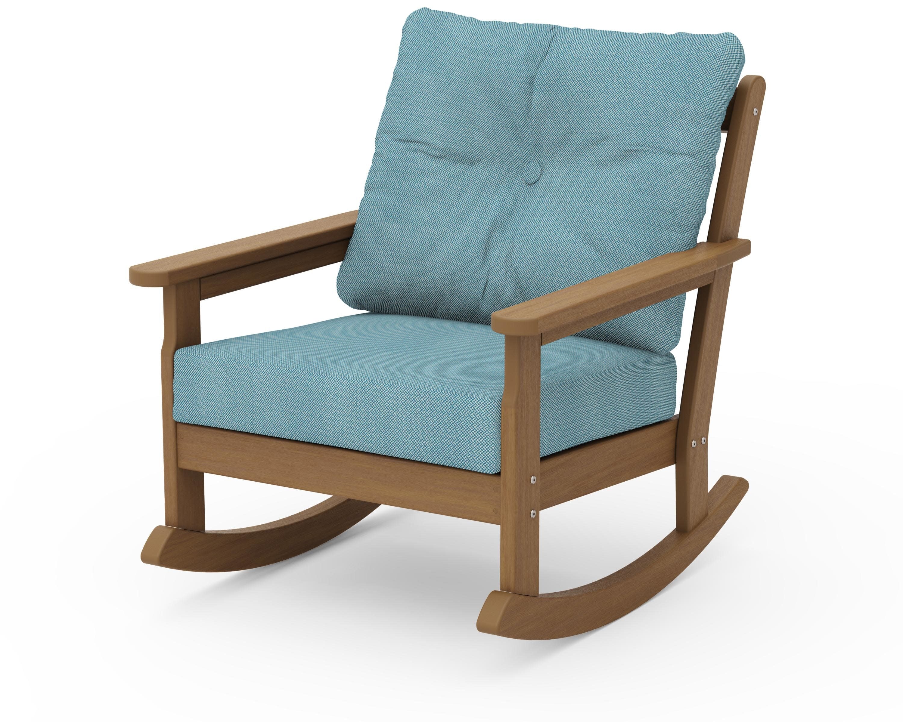 Vineyard Deep Seating Rocking Chair in Natural / Lattice Sky Blue