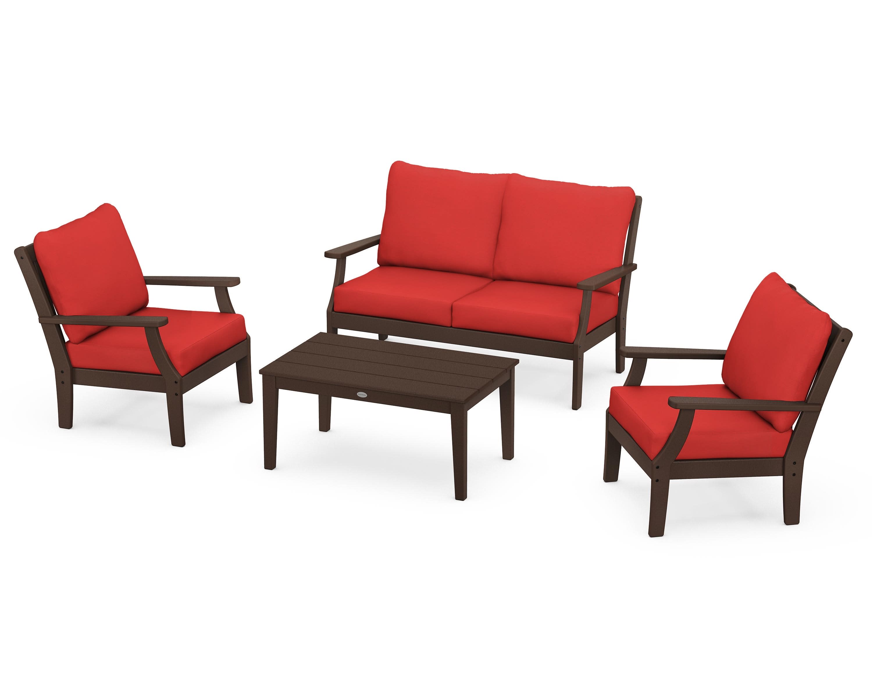 Braxton 4-Piece Deep Seating Chair Set in Mahogany / Crimson Linen