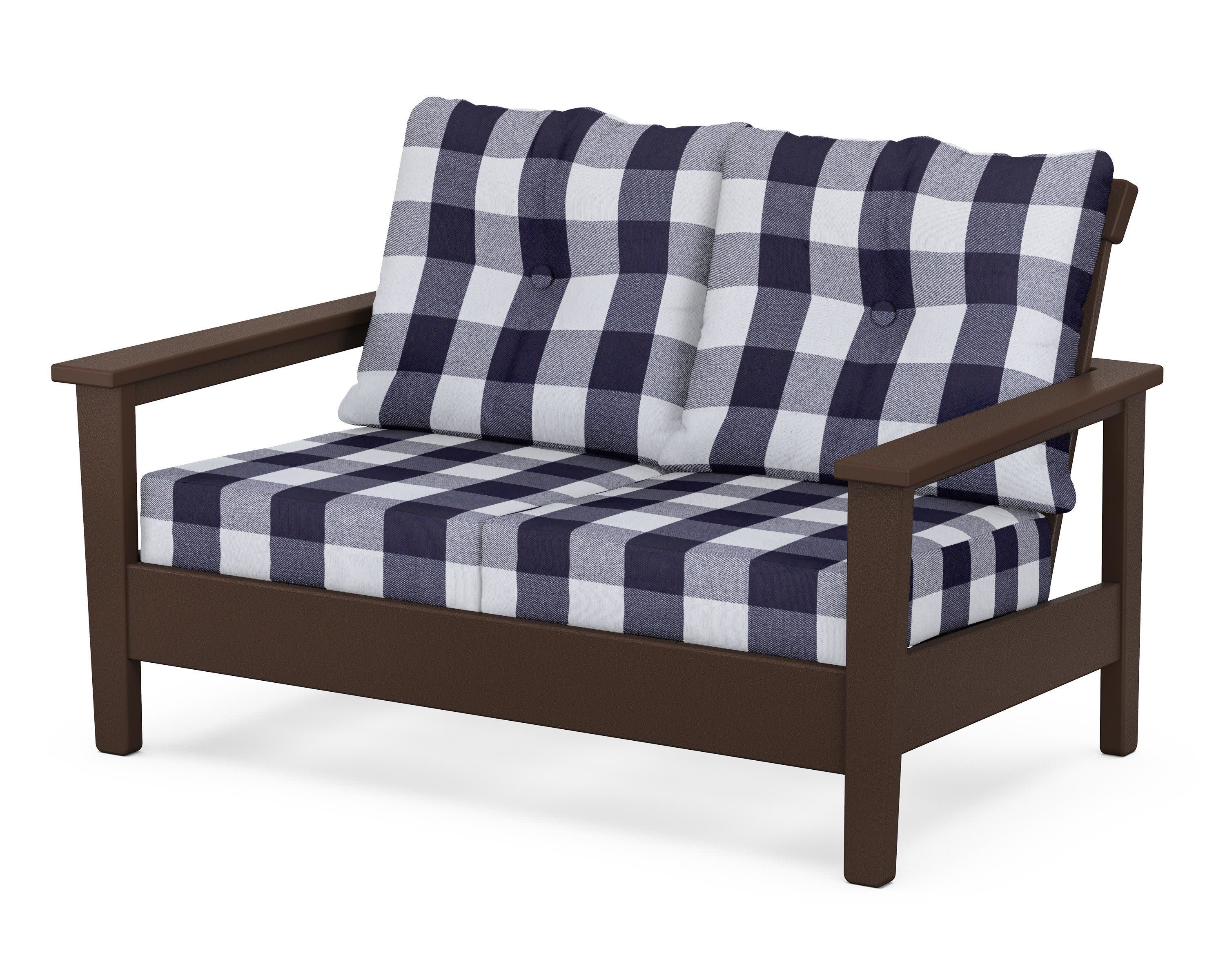 Prescott Deep Seating Loveseat in Mahogany / Buffalo Plaid Navy