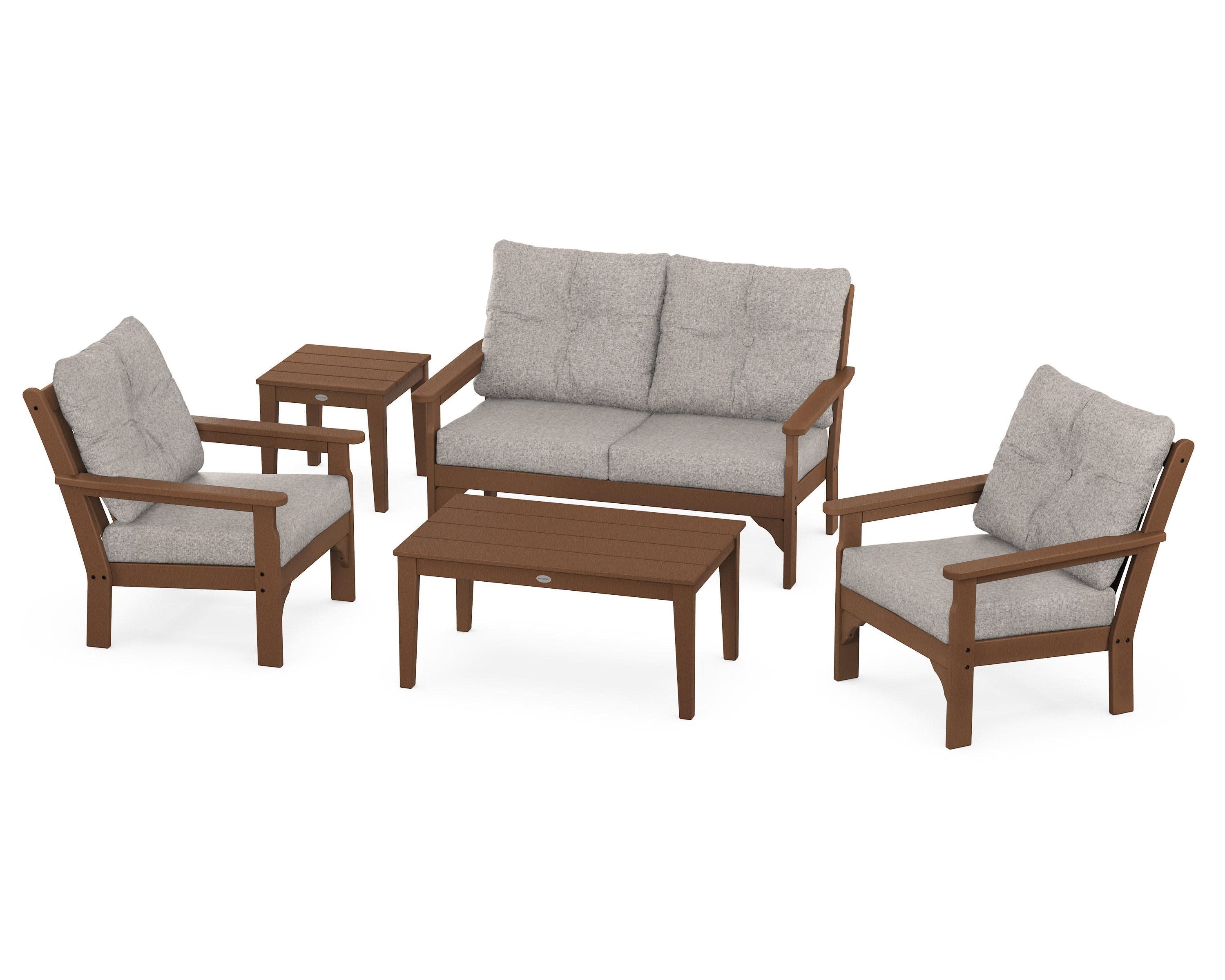 Vineyard 5-Piece Deep Seating Set in Teak / Weathered Tweed