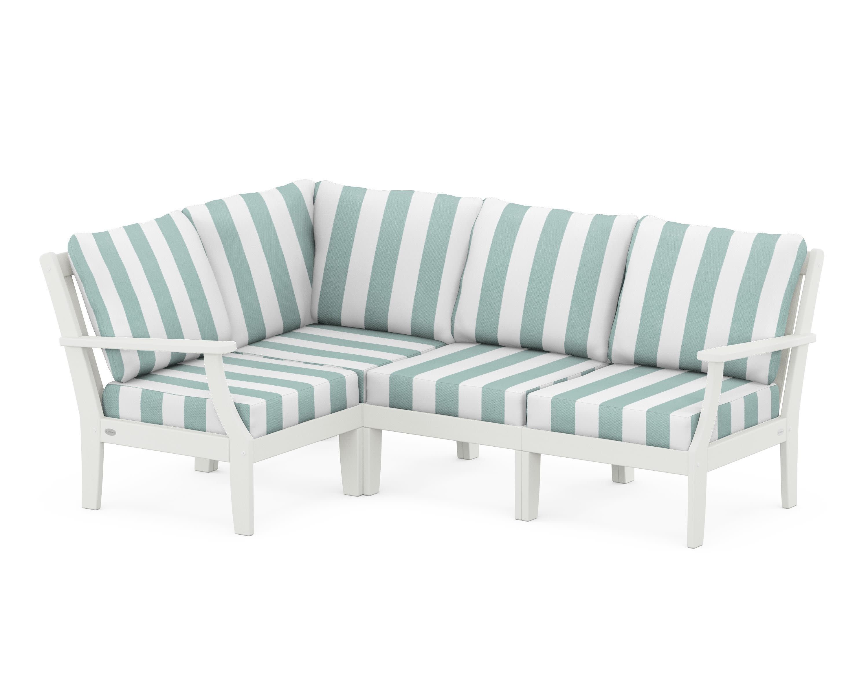 Braxton Modular 4-Piece Deep Seating Set in Vintage White / Cabana Stripe Glacier Spa