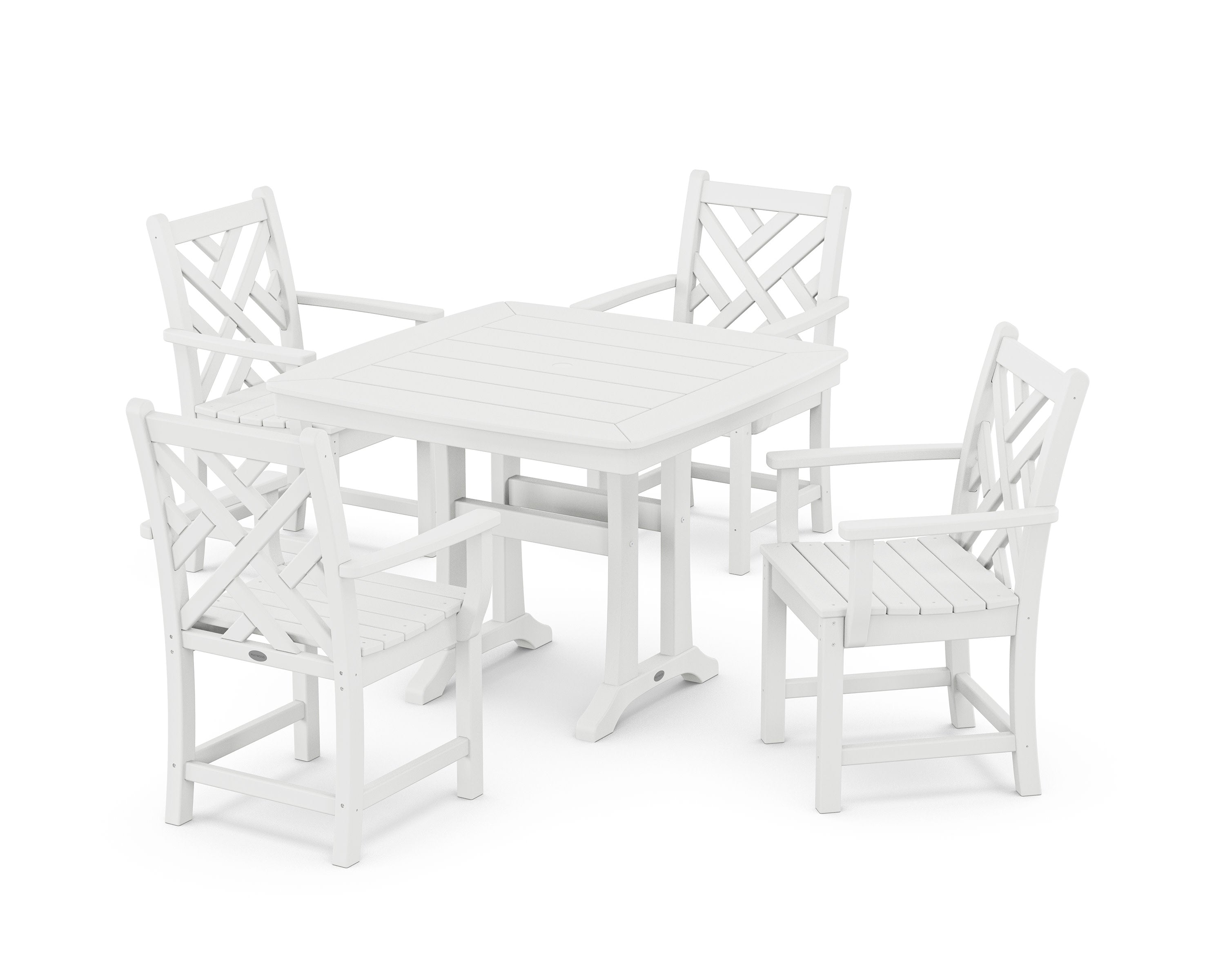 Chippendale 5-Piece Dining Set with Trestle Legs in White