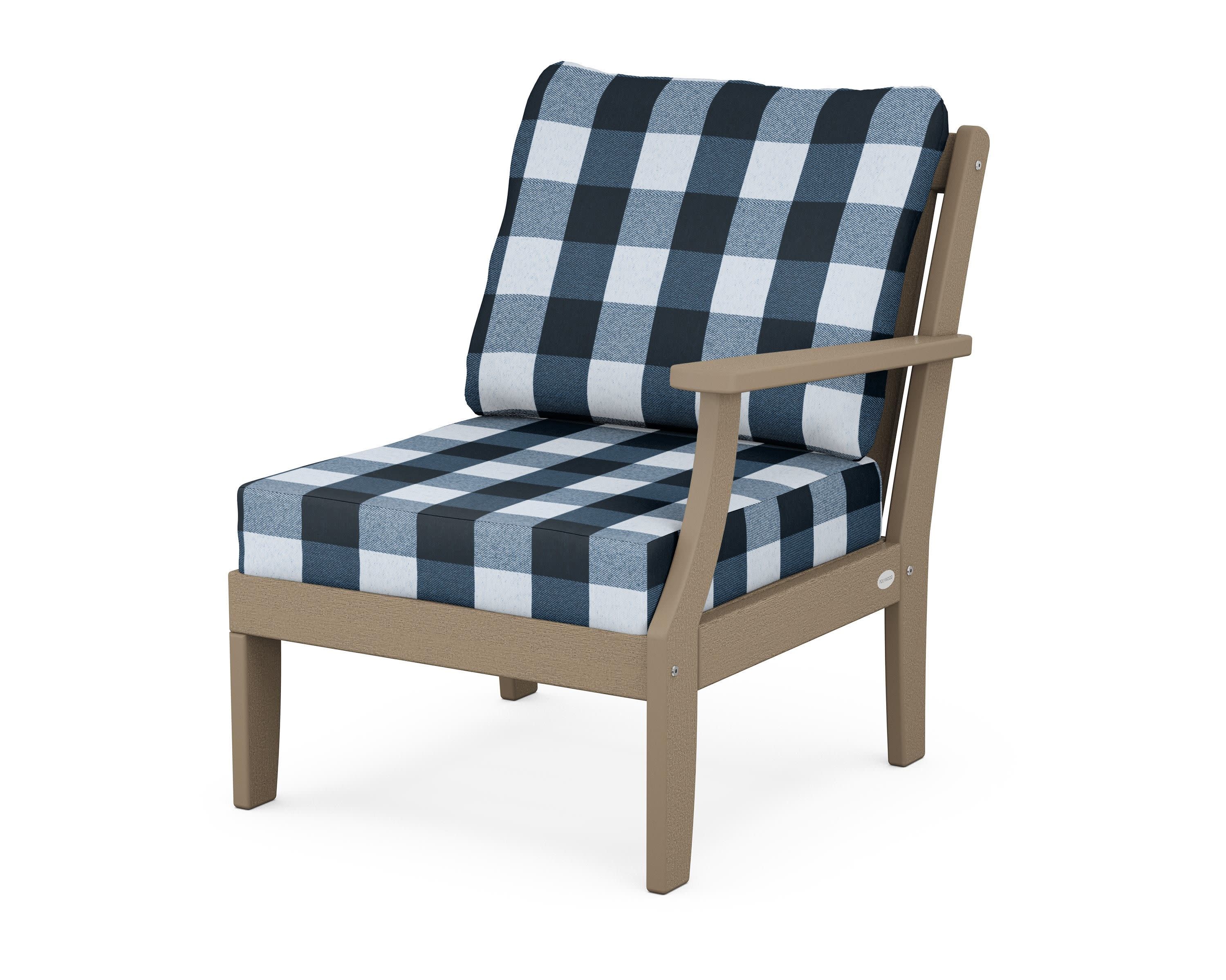 Braxton Modular Right Arm Chair in Vintage Sahara / Buffalo Plaid Marine Indigo