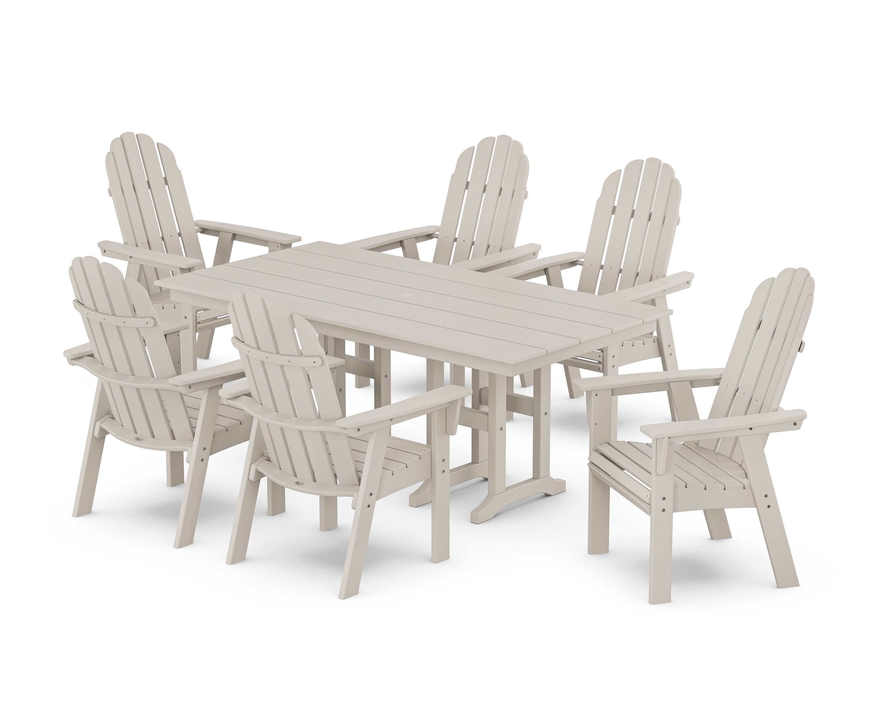 Vineyard Curveback Adirondack Chair 7-Piece Farmhouse Dining Set in Sand